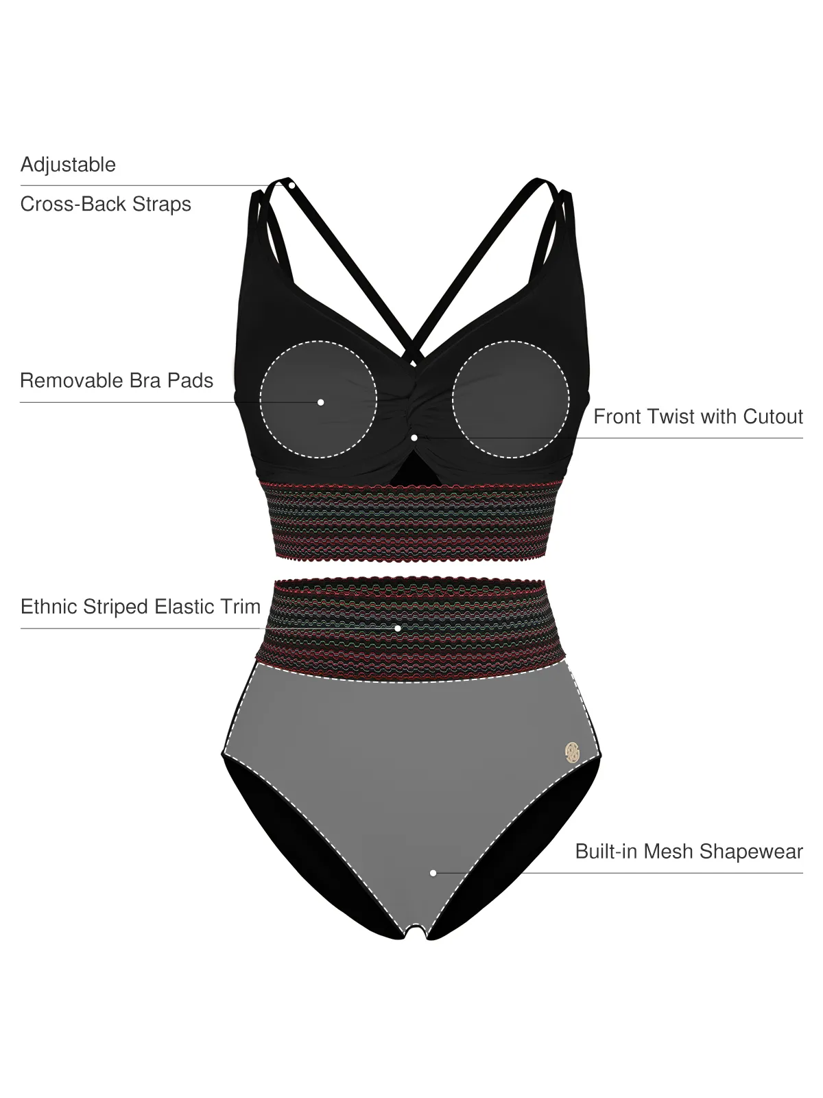 Boho Trim High Waist Tummy Control Bikini Set - Image 3