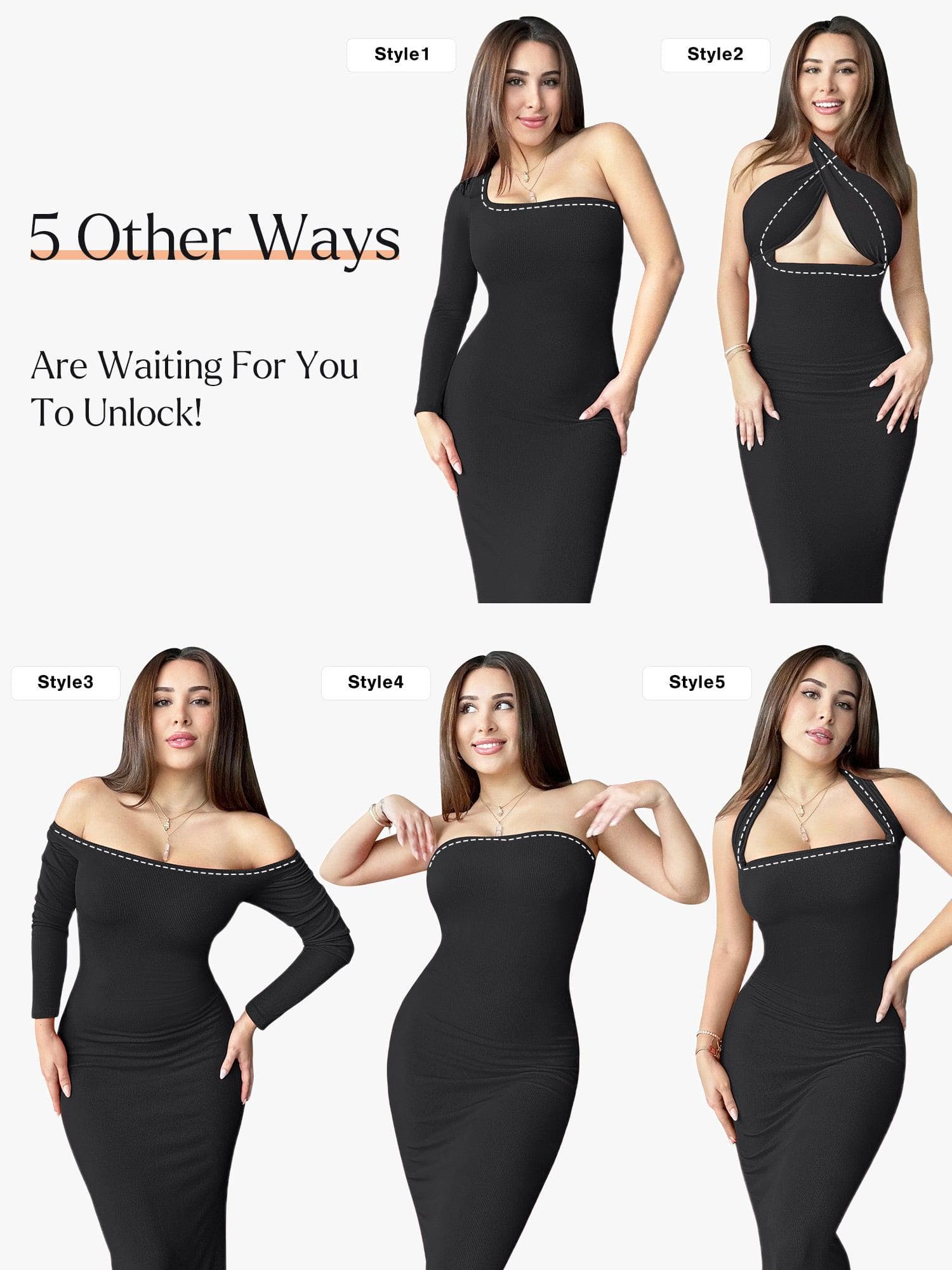 Shapewear Square Neck Long Sleeve Slimming Modal Maxi Dress - Image 32