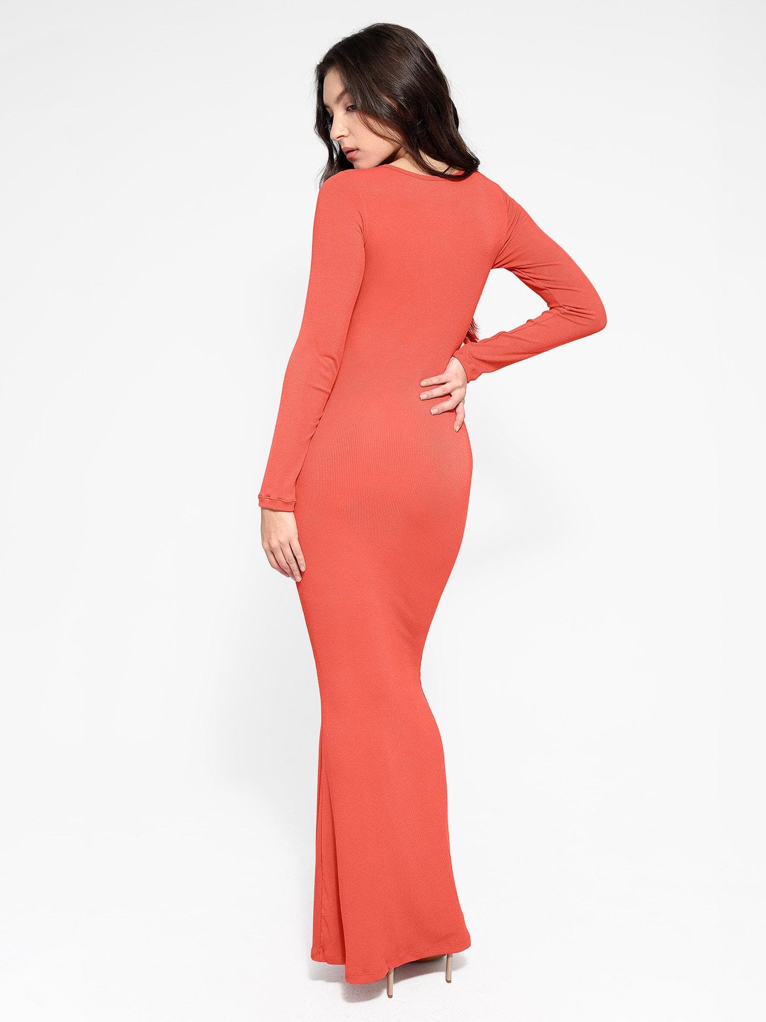 Shapewear Square Neck Long Sleeve Slimming Modal Maxi Dress - Image 44