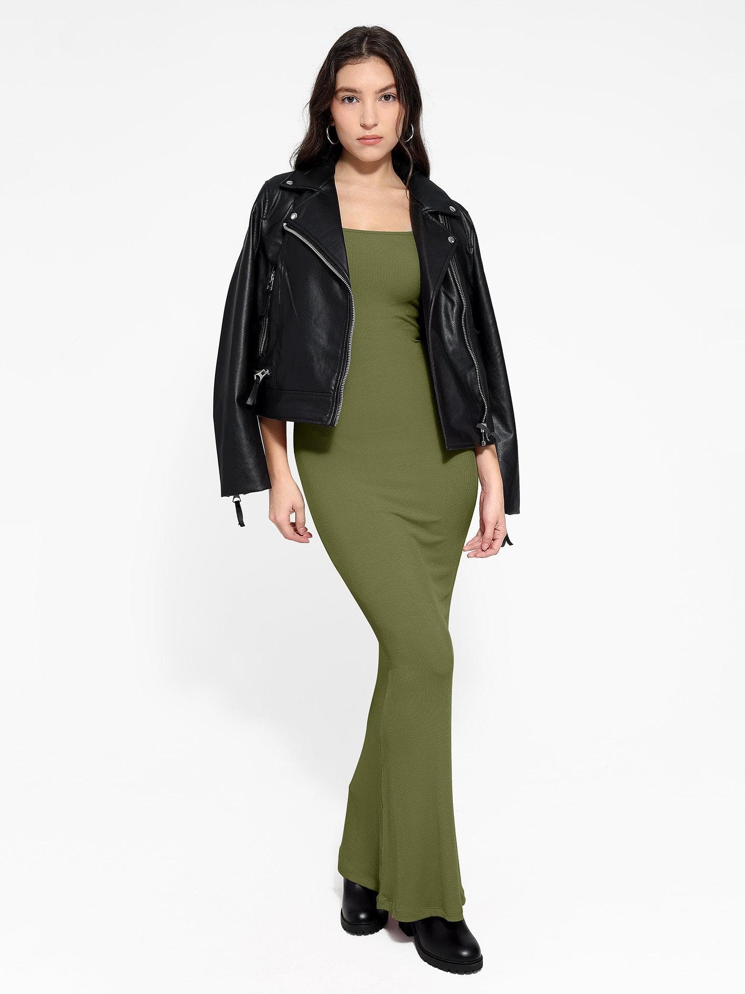 Shapewear Square Neck Long Sleeve Slimming Modal Maxi Dress - Image 8