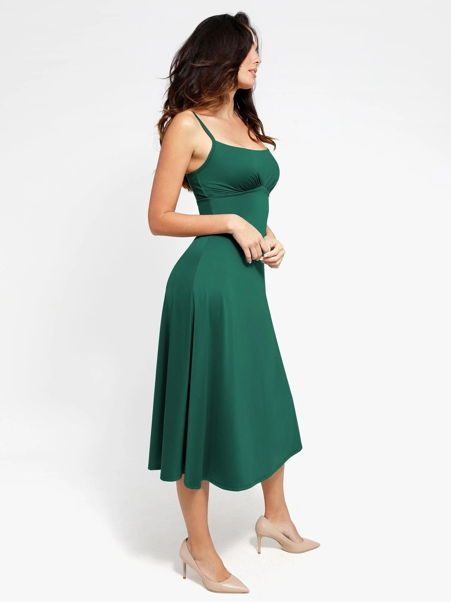 Shapewear Built-In Sculpting A-Line Midi Slip Dress - Image 10