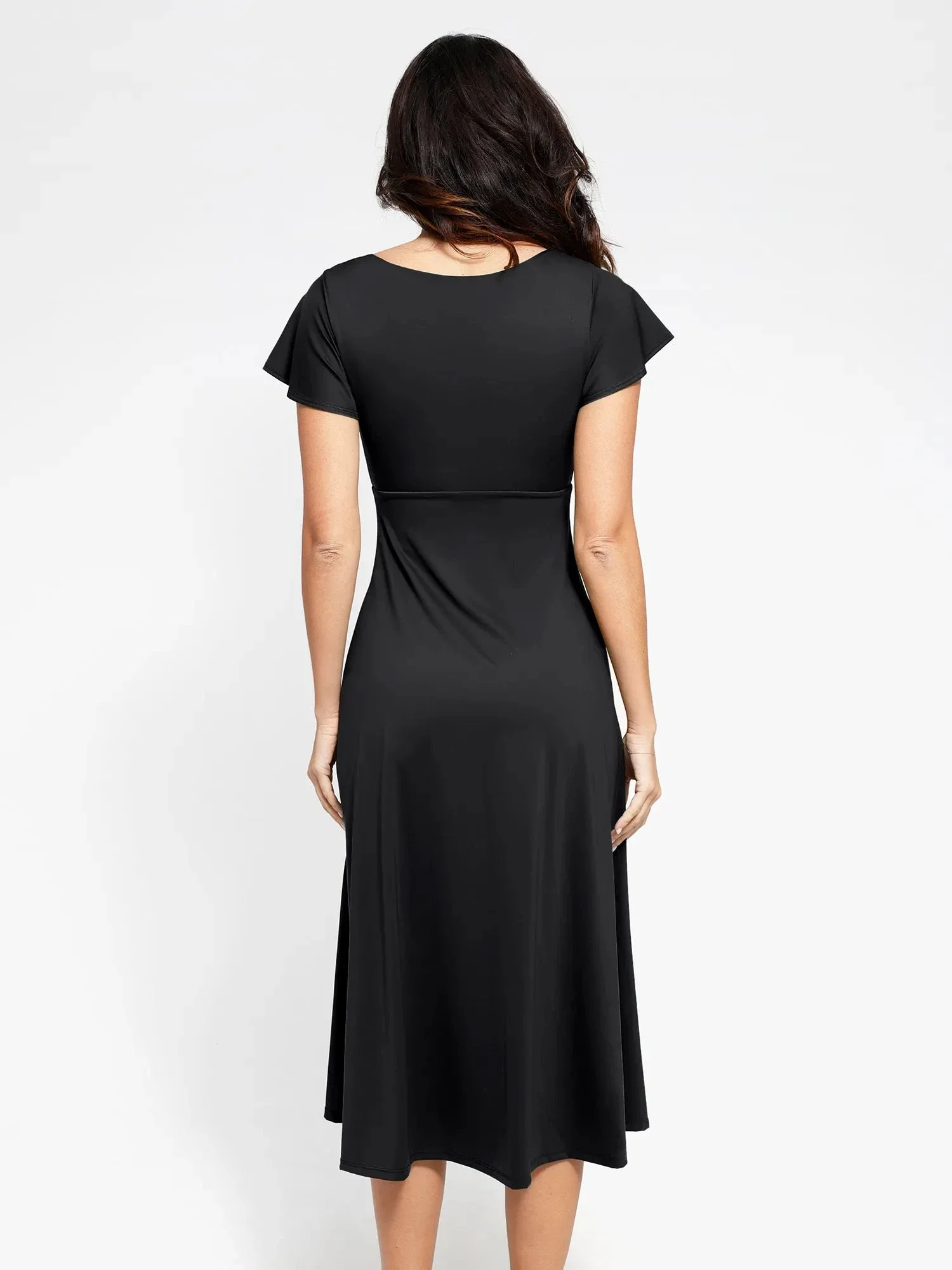 Shapewear Flutter Sleeve Sculpting A-Line Midi Dress - Image 12