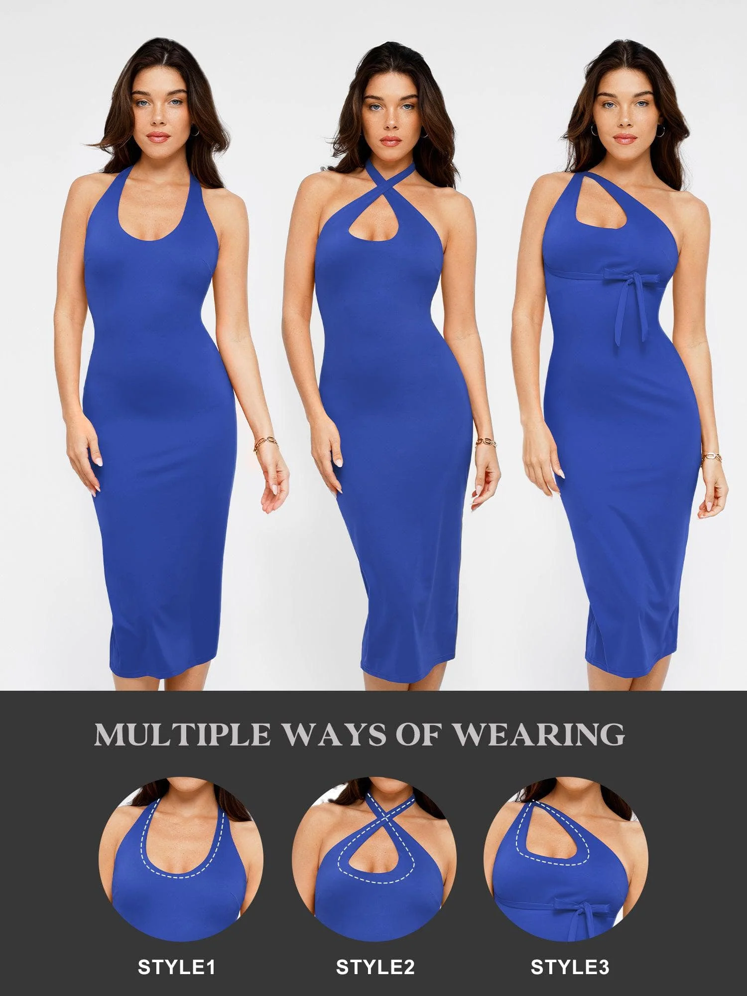 Shapewear Convertible Backless Halter Sculpting Midi Dress - Image 11