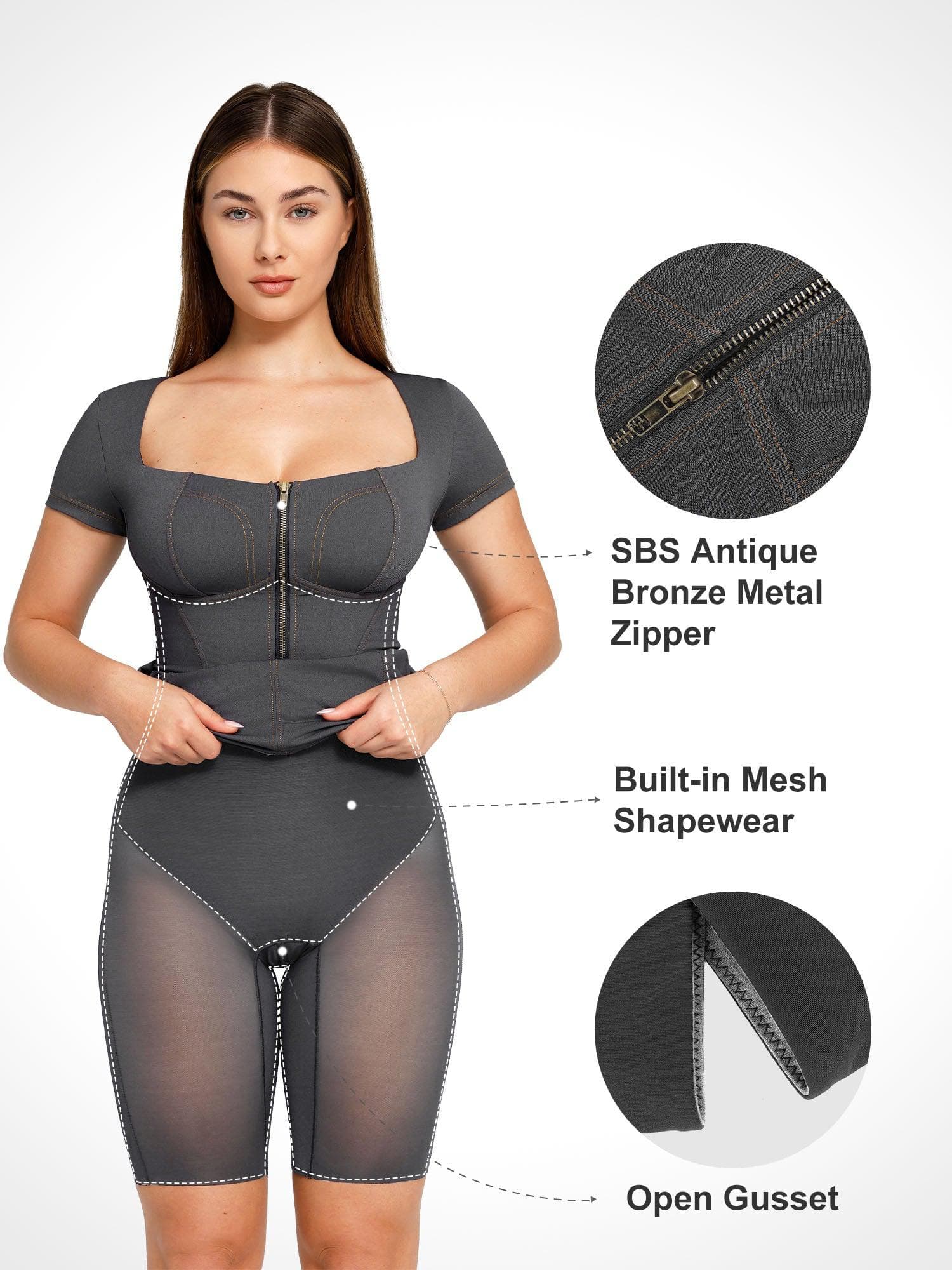 Shapewear Denim Square Neck Tummy Control Midi Dress - Image 8