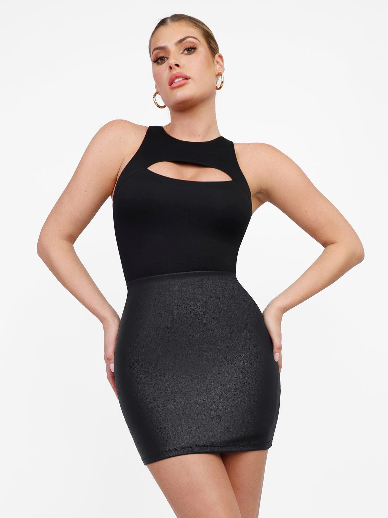Shapewear Faux Leather Butt Lifting Mini Skirt - Image 5