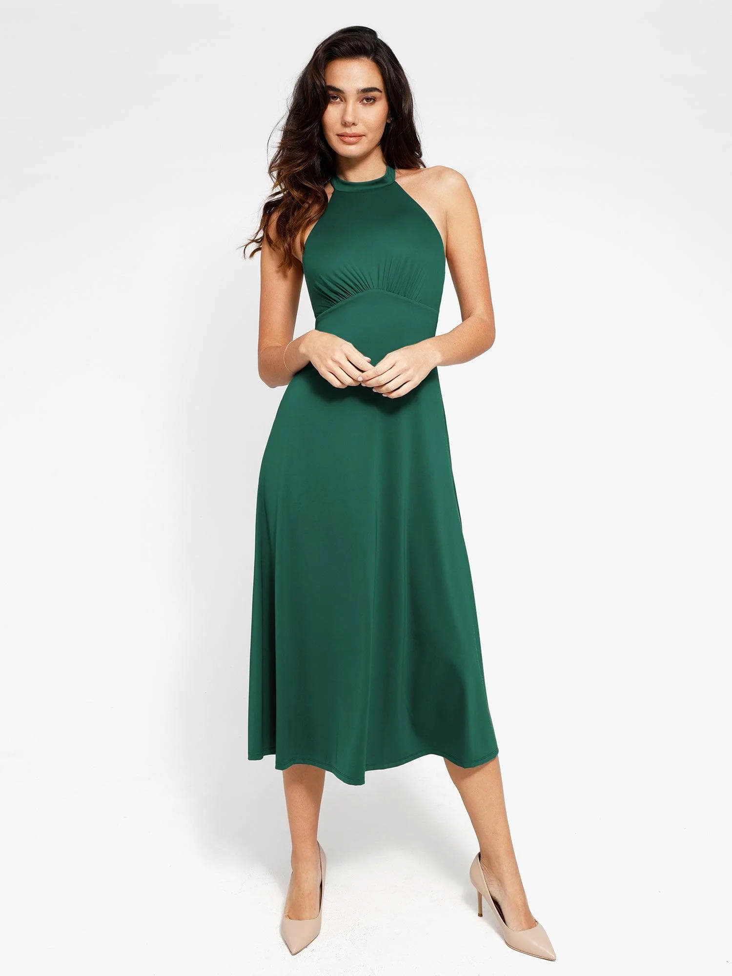 Shapewear Sculpting Backless Halter A-Line Midi Dress - Image 18