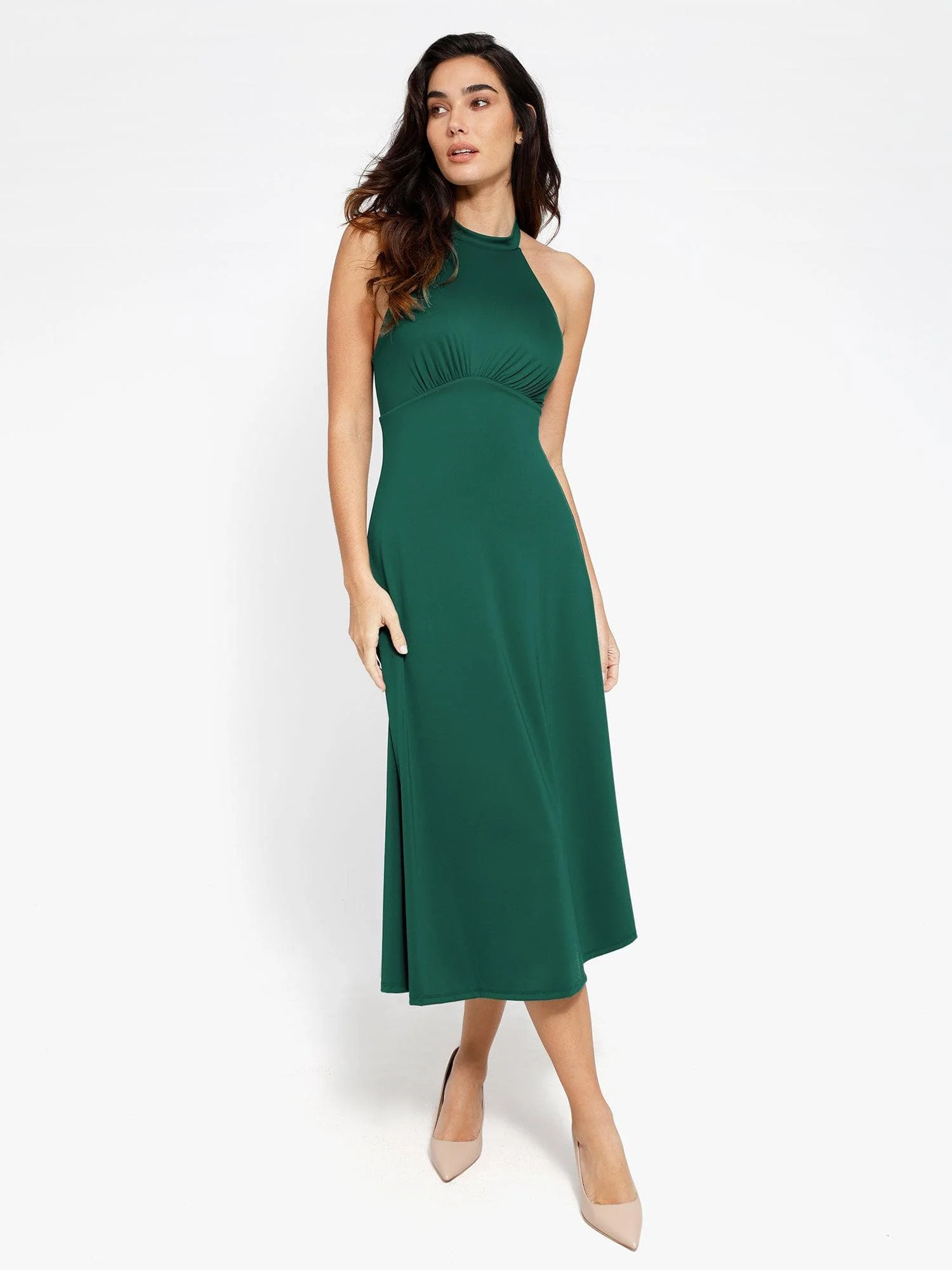 Shapewear Sculpting Backless Halter A-Line Midi Dress - Image 22