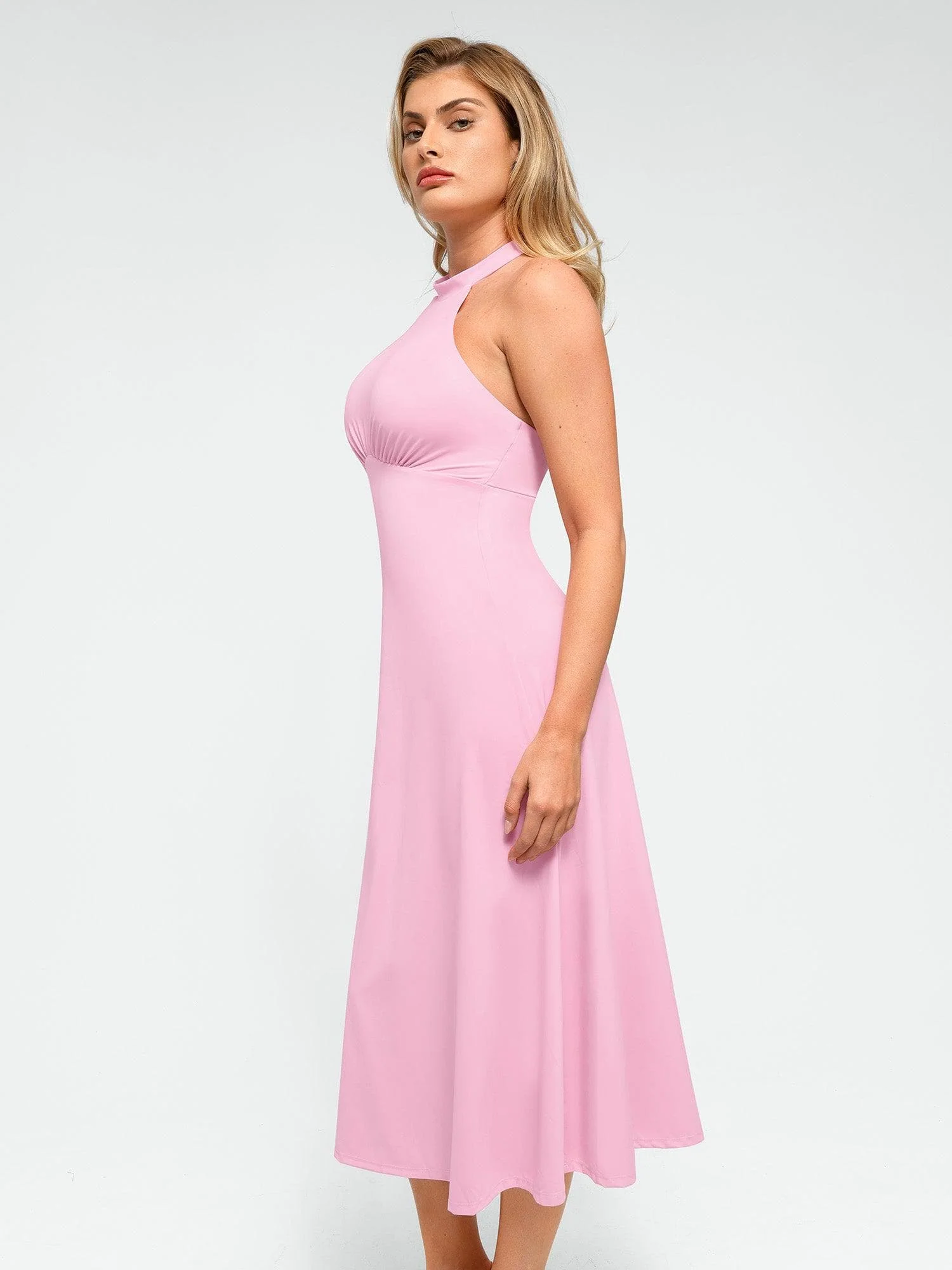Shapewear Sculpting Backless Halter A-Line Midi Dress - Image 4