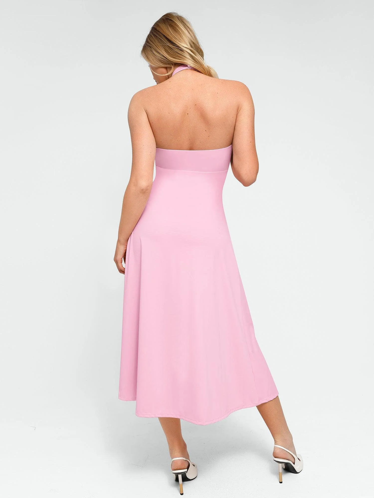 Shapewear Sculpting Backless Halter A-Line Midi Dress - Image 5