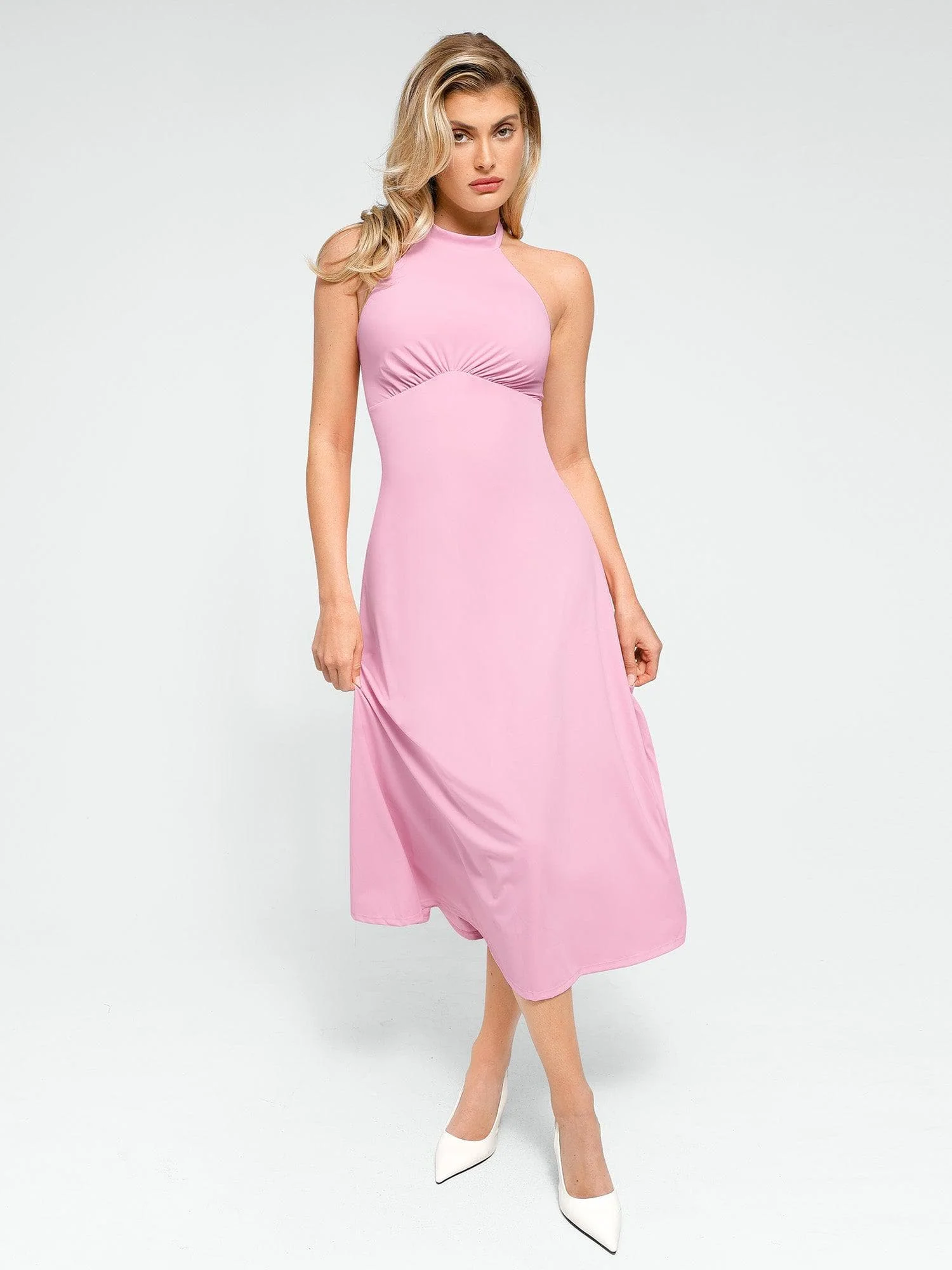 Shapewear Sculpting Backless Halter A-Line Midi Dress - Image 6