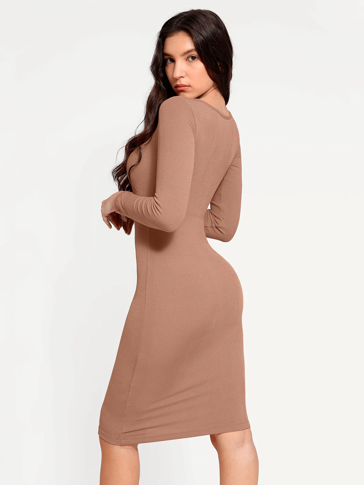 Shapewear Long Sleeve Square Neck Modal Slimming Midi Dress - Image 5