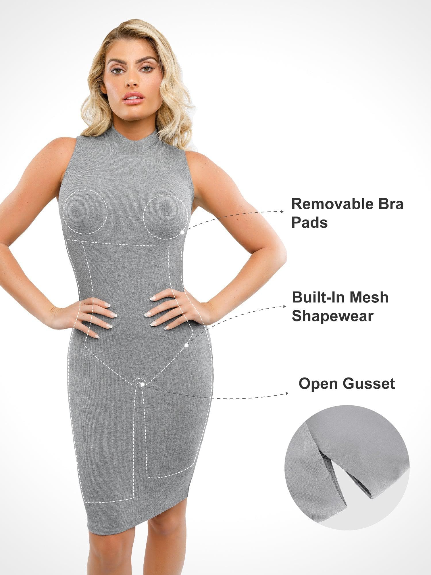 Shapewear Modal Sleeveless Mock Neck Slimming Midi Dress - Image 9