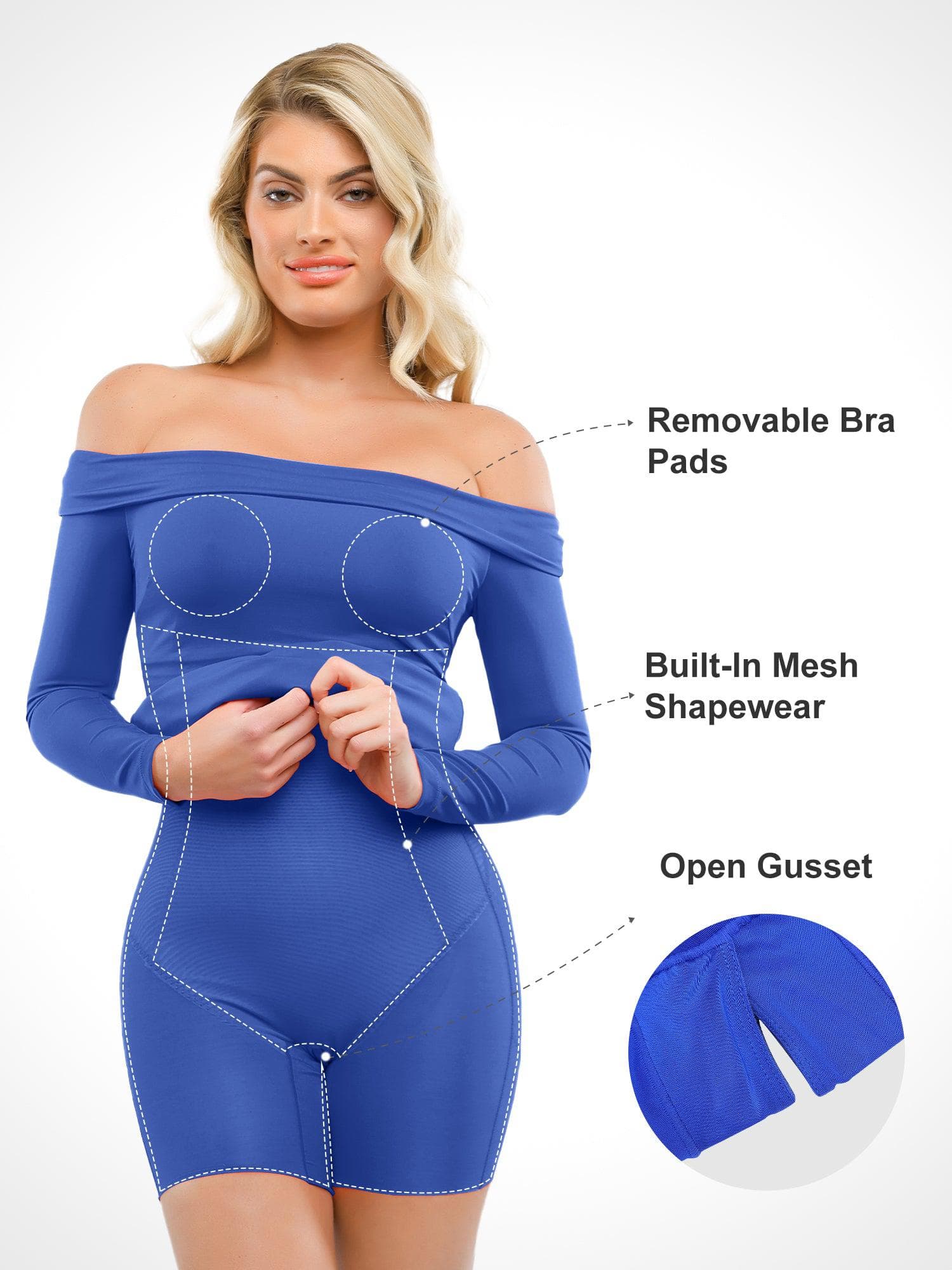 Shapewear Long Sleeve Off-the-Shoulder Bodycon Mini Dress - Image 14