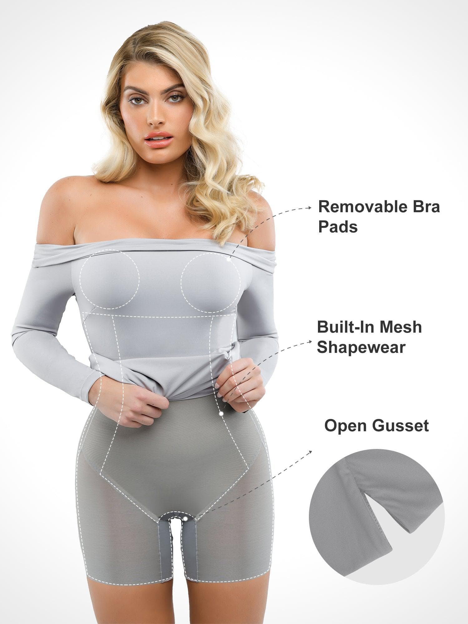 Shapewear Long Sleeve Off-the-Shoulder Bodycon Mini Dress - Image 8