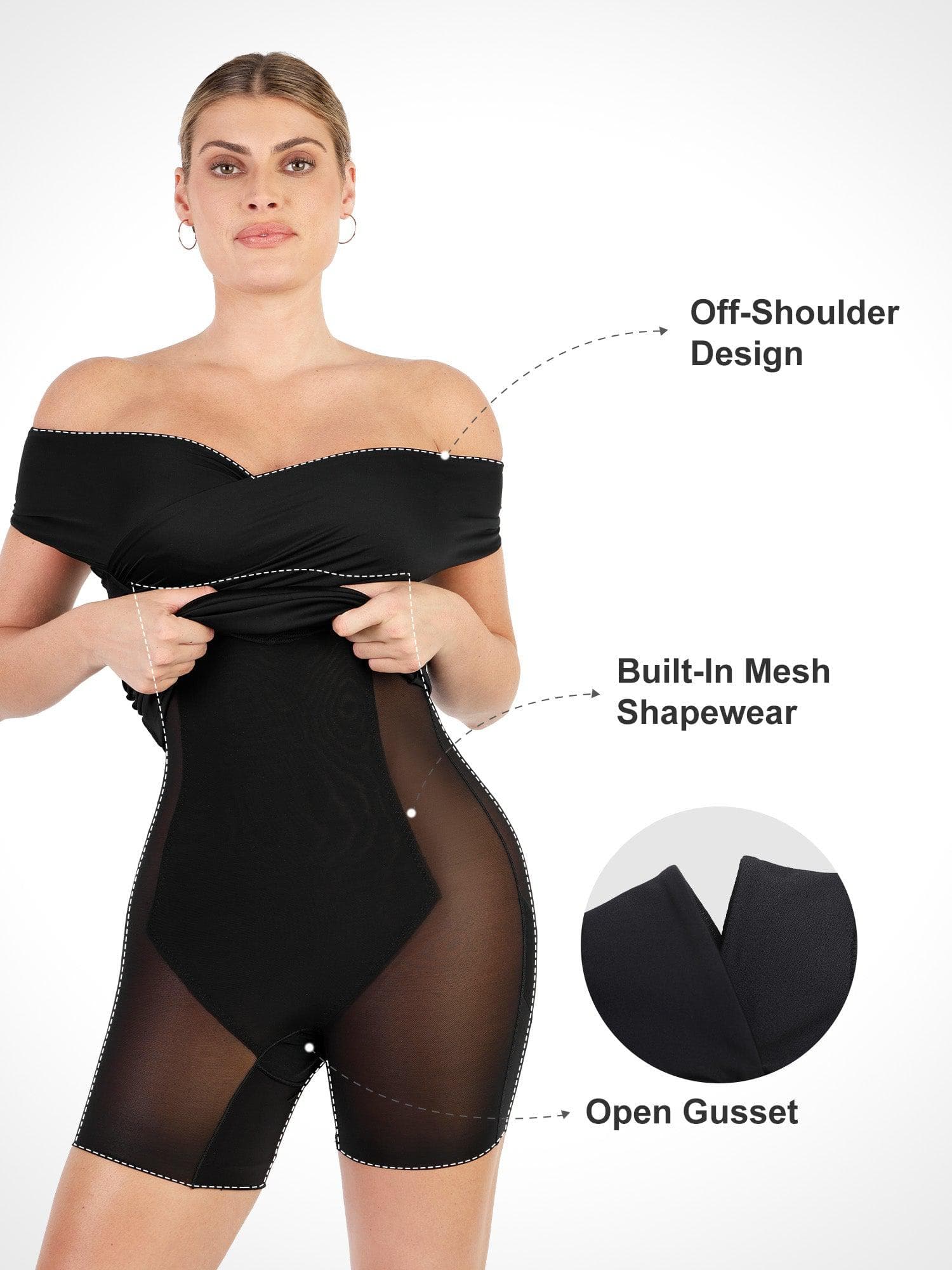 Shapewear Ruched Off-Shoulder Sculpting Midi Dress - Image 13