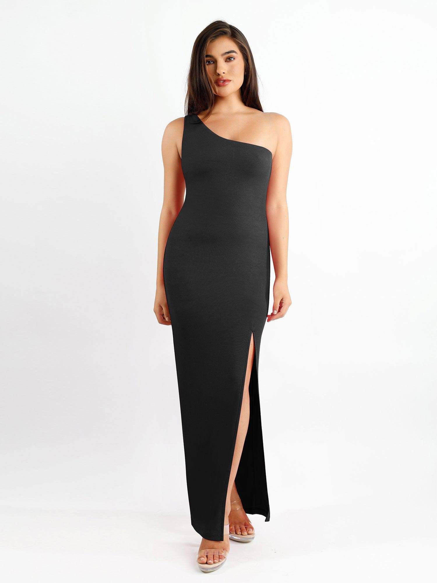Shapewear Modal One Shoulder Front Slit Slimming Maxi Dress - Image 10