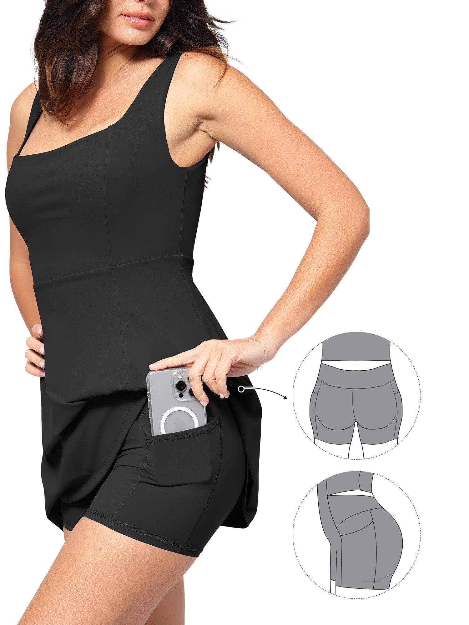 Shapewear Pet Hair Resistant Square Neck Workout Dress - Image 11