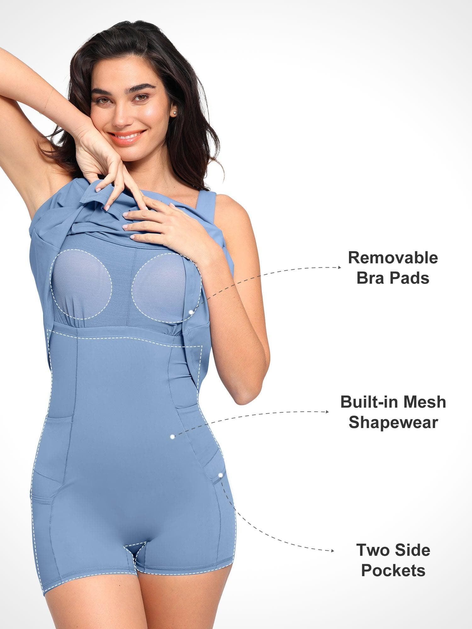 Shapewear Pet Hair Resistant Square Neck Workout Dress - Image 3