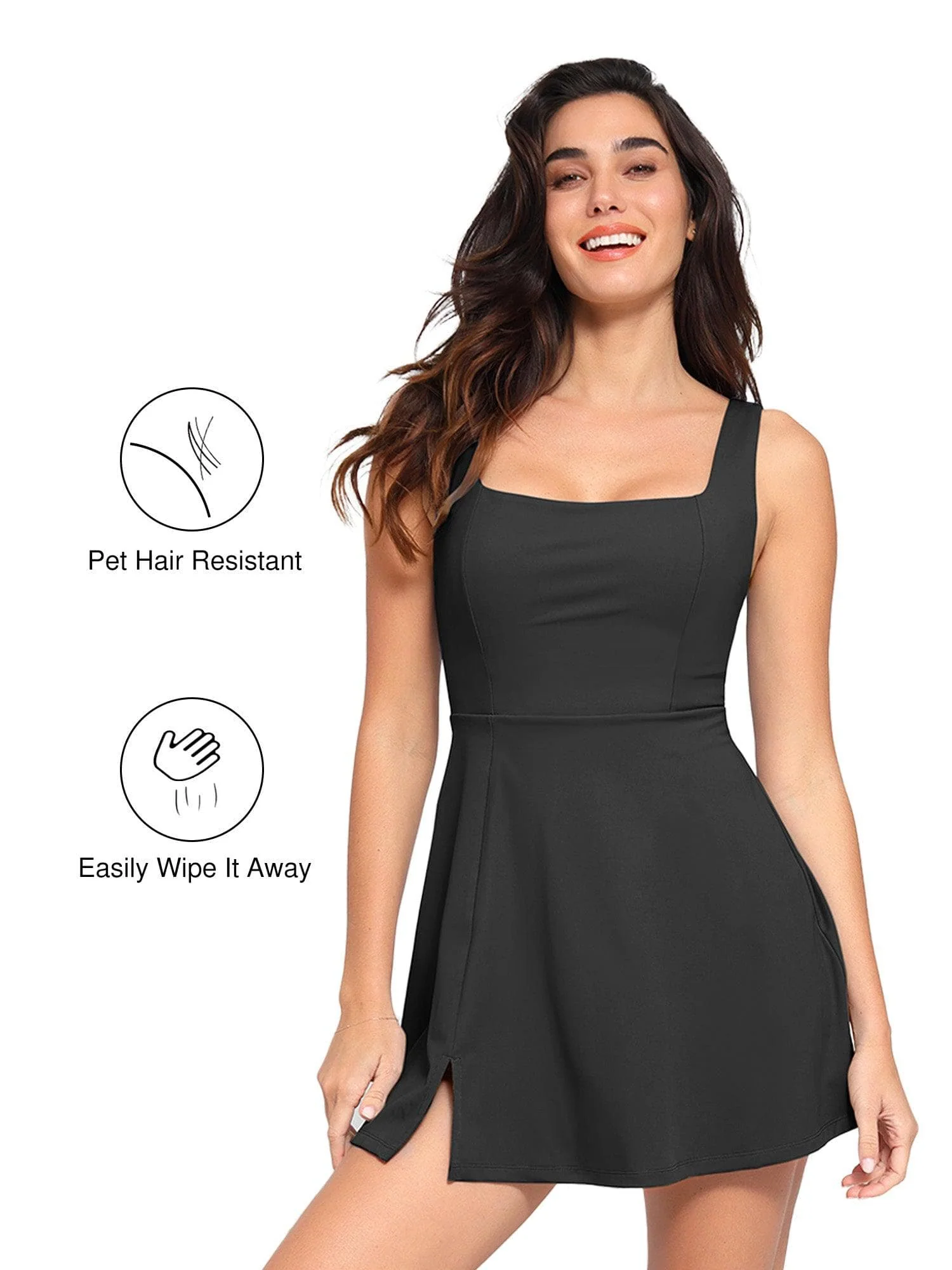 Shapewear Pet Hair Resistant Square Neck Workout Dress - Image 8