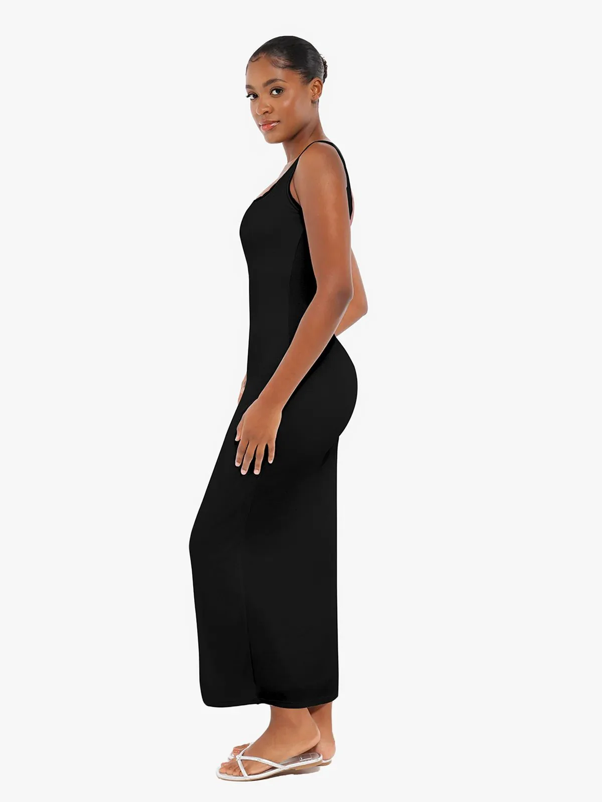 Shapewear Modal Slimming Lace Trim Henley Tank Maxi Dress - Image 3