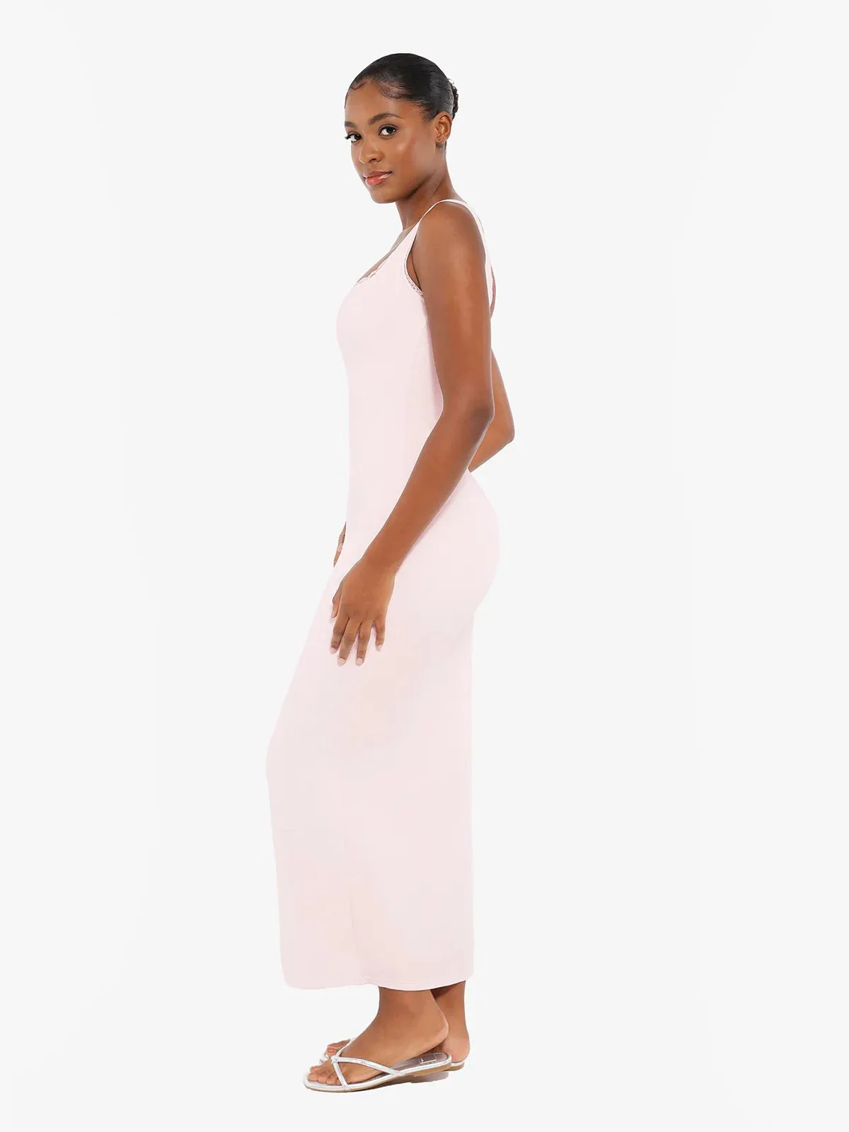 Shapewear Modal Slimming Lace Trim Henley Tank Maxi Dress - Image 10