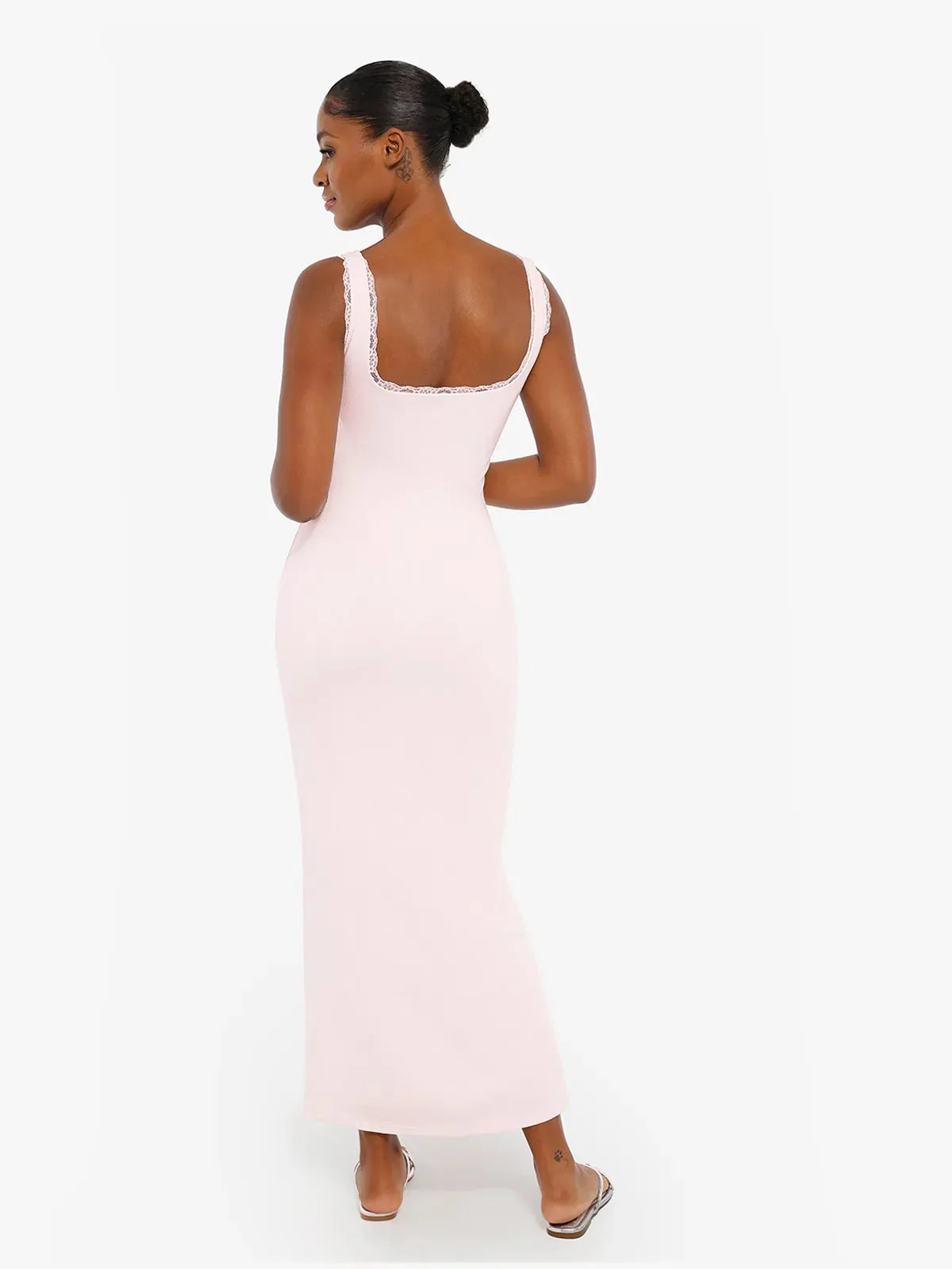 Shapewear Modal Slimming Lace Trim Henley Tank Maxi Dress - Image 11