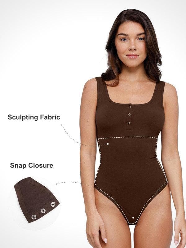 Day To Night Set Square Neck Tank Bodysuit Built-in Shapewear Pants - Image 35