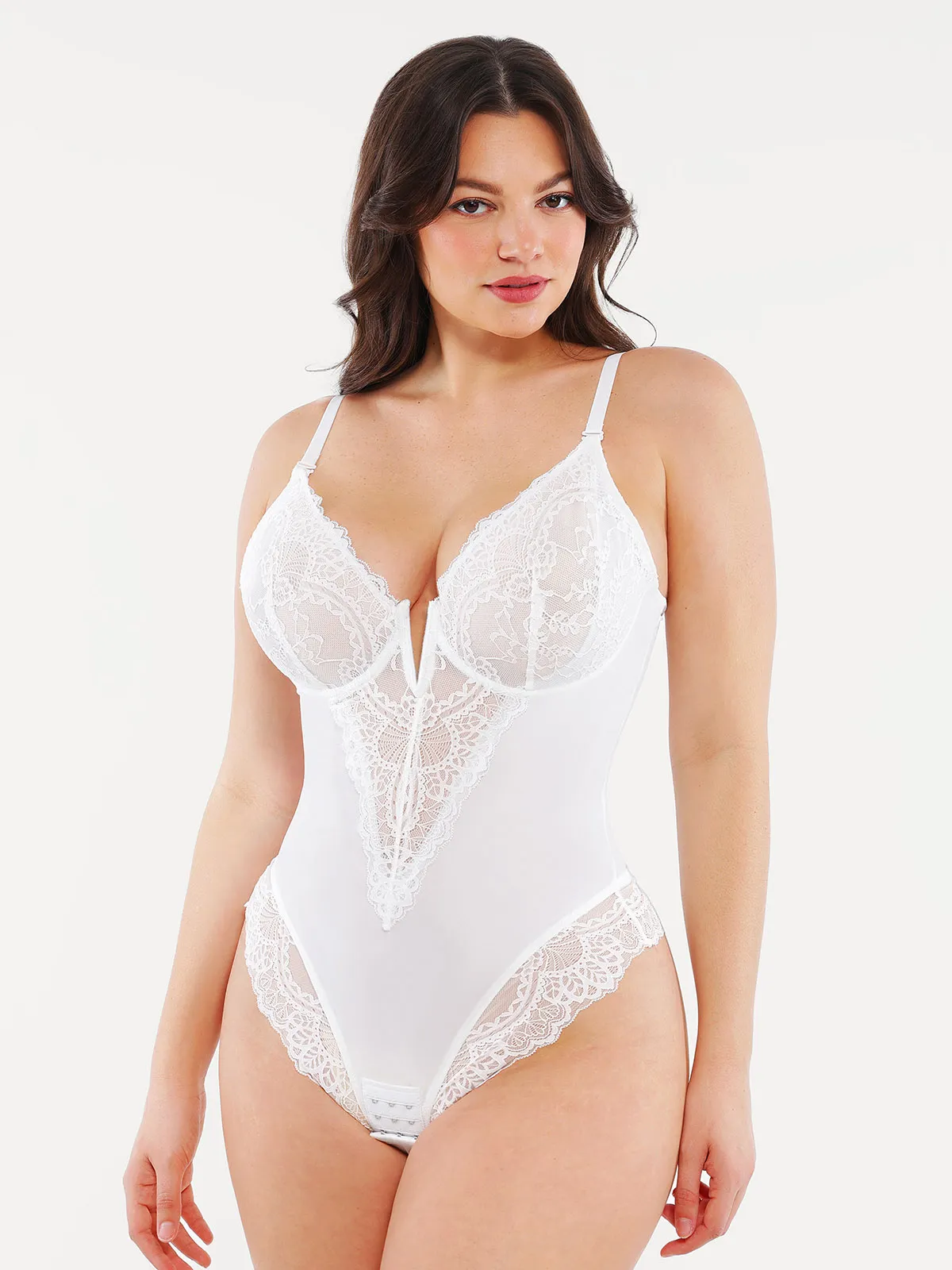 Shapewear Lace Deep V-Neck Sculpting Thong Bodysuit - Image 39