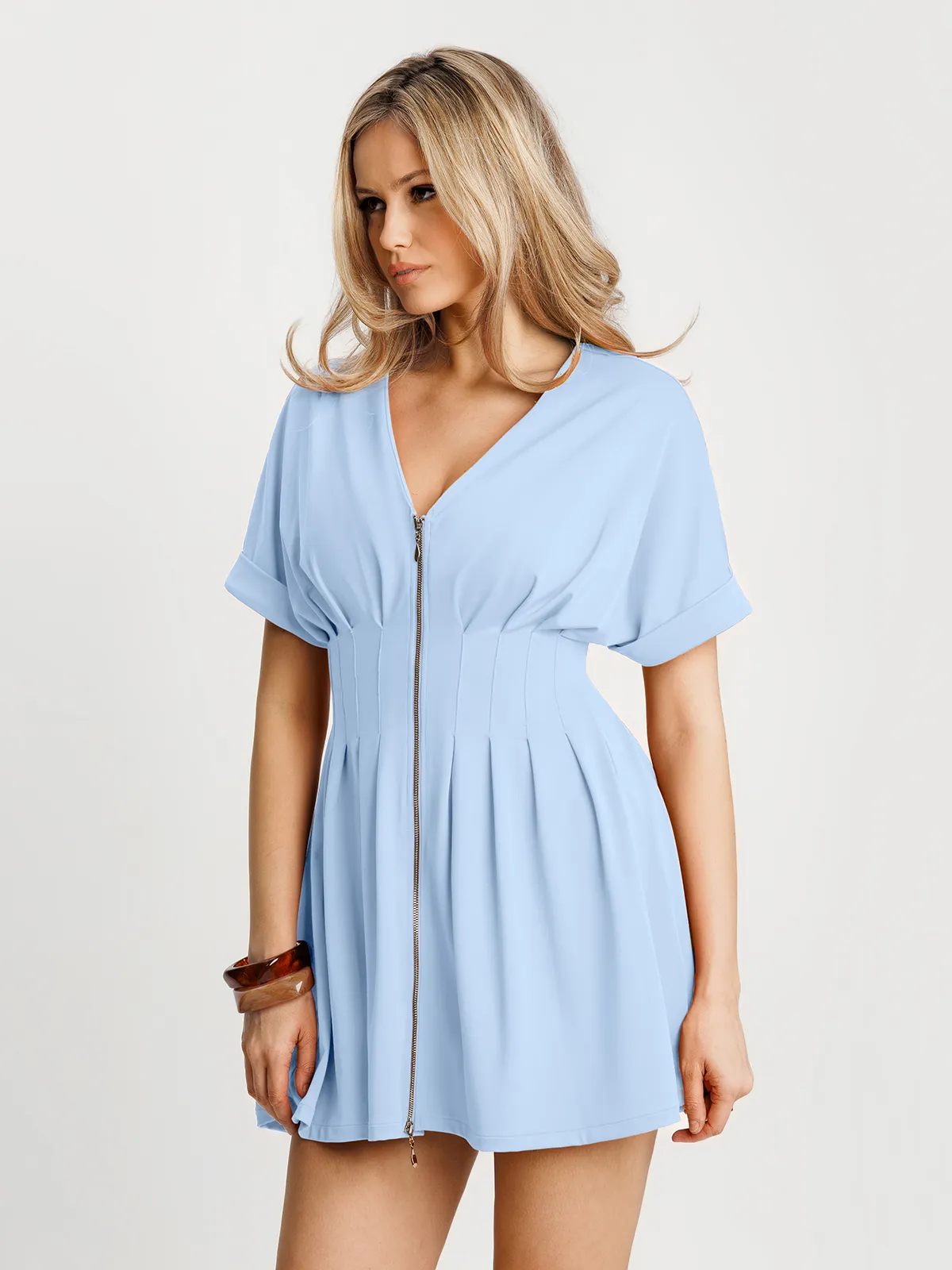Deep V Zip Front Two-Piece Sculpting Mini Dress - Image 22