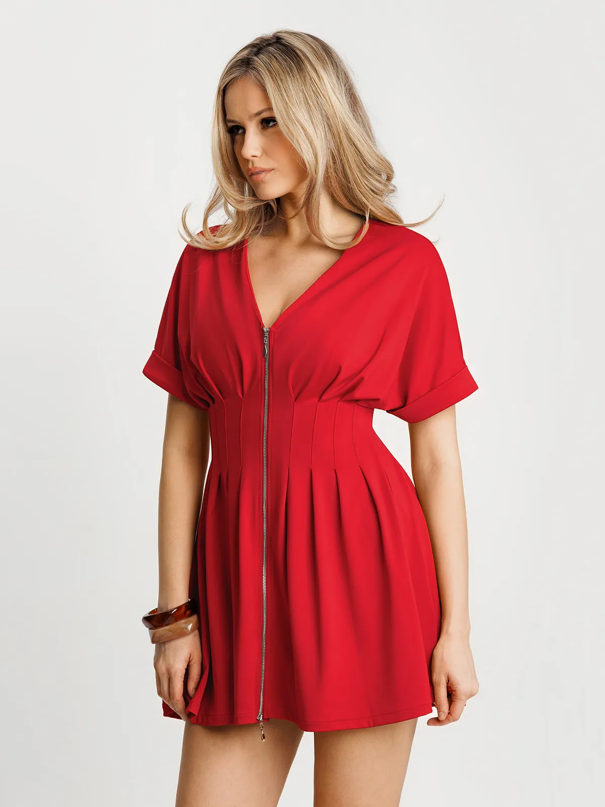 Deep V Zip Front Two-Piece Sculpting Mini Dress - Image 36