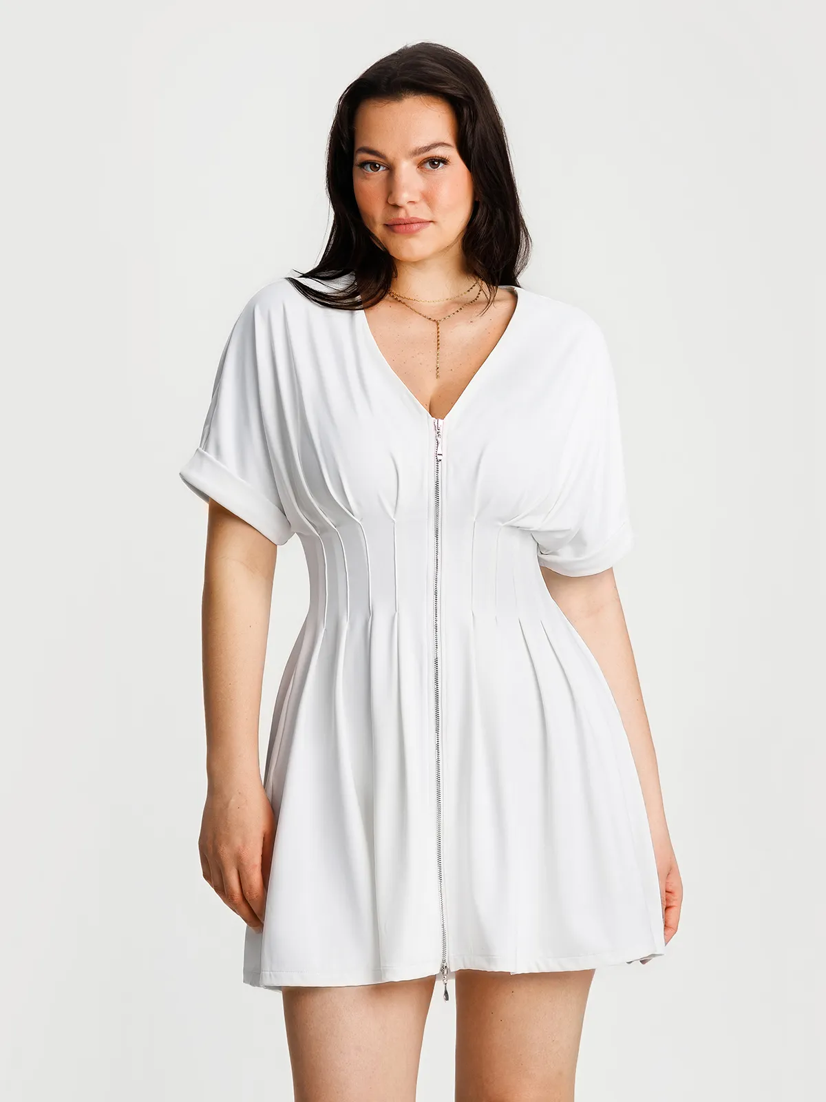 Deep V Zip Front Two-Piece Sculpting Mini Dress - Image 46
