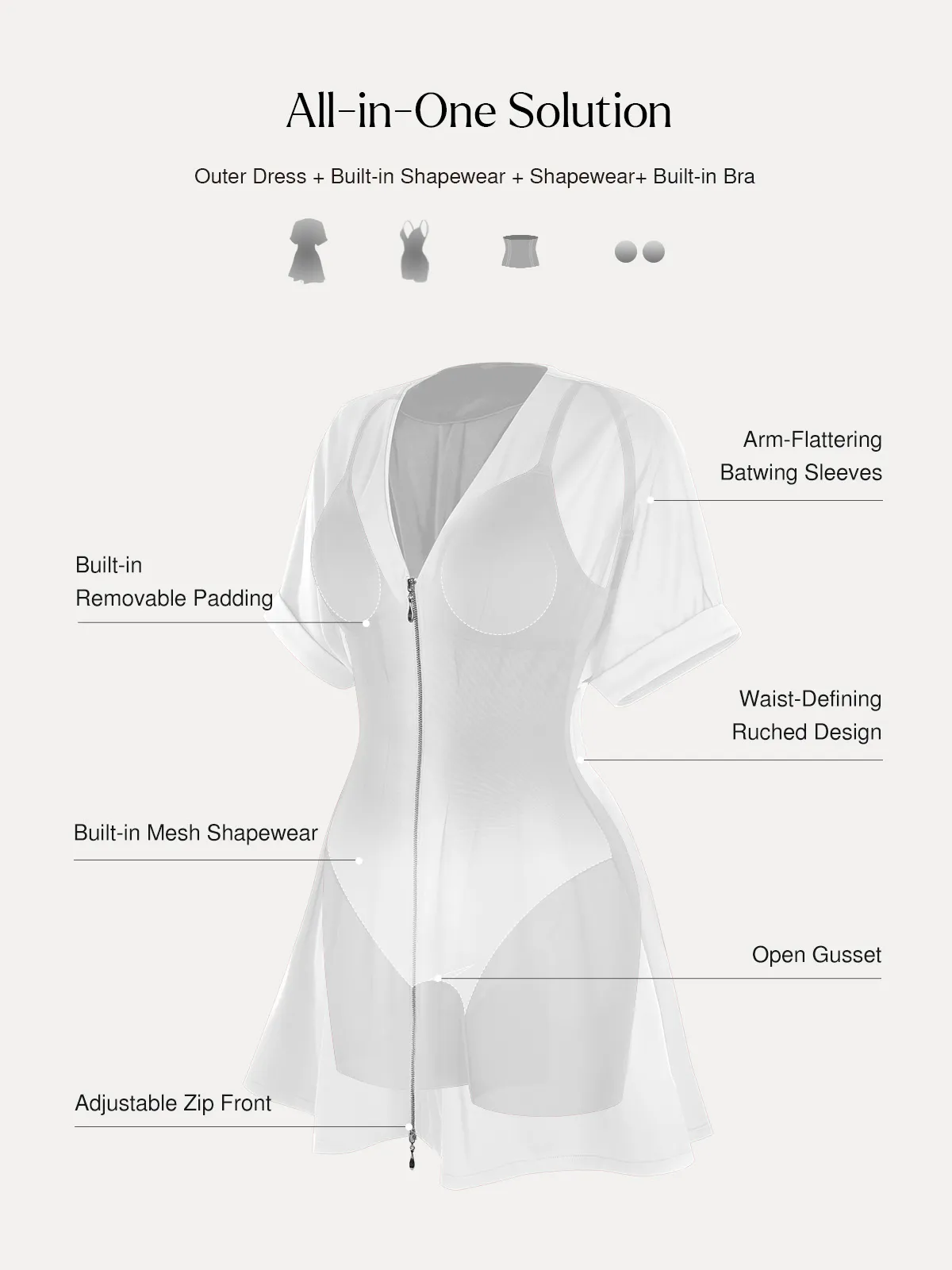 Deep V Zip Front Two-Piece Sculpting Mini Dress - Image 48
