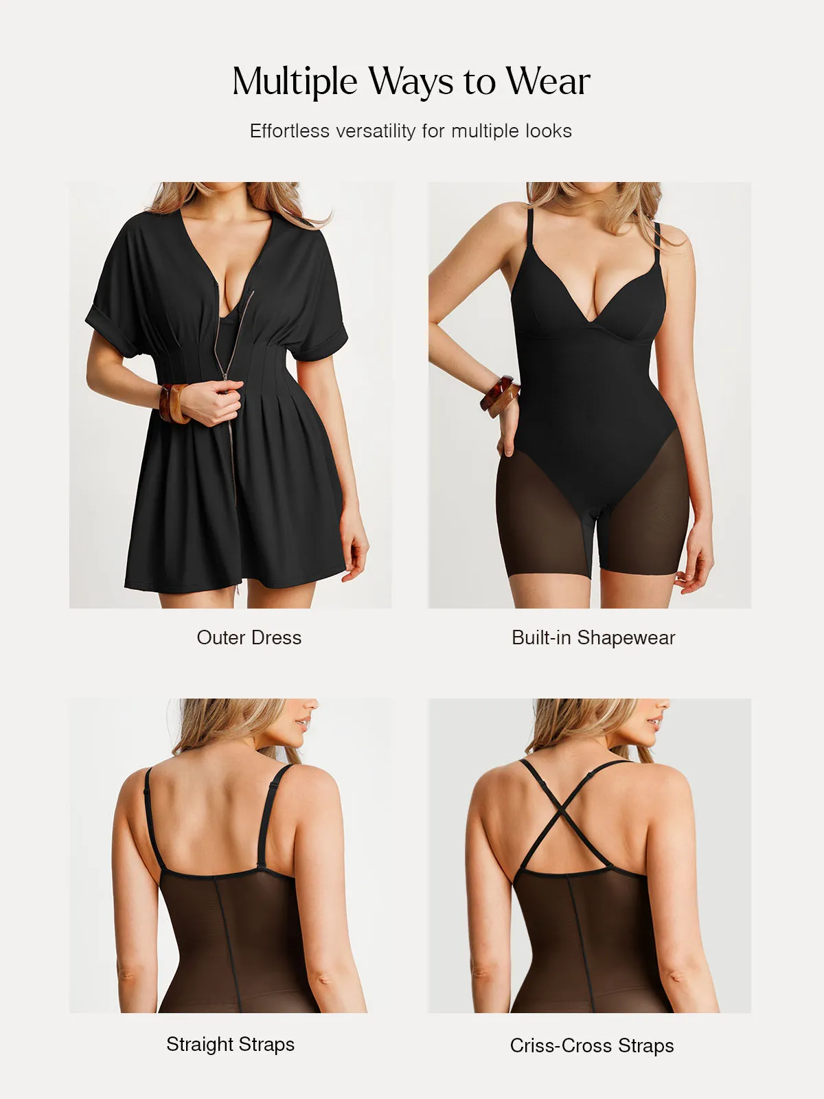 Deep V Zip Front Two-Piece Sculpting Mini Dress - Image 5