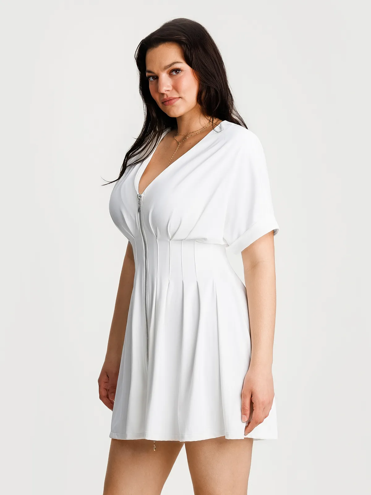 Deep V Zip Front Two-Piece Sculpting Mini Dress - Image 52