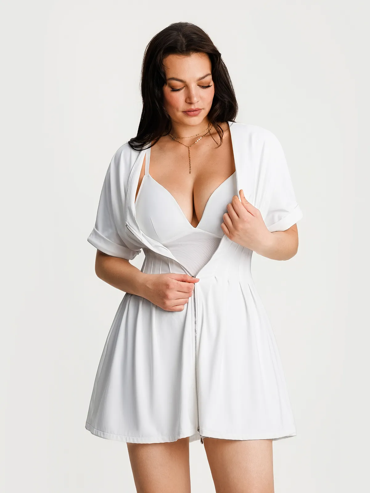 Deep V Zip Front Two-Piece Sculpting Mini Dress - Image 56