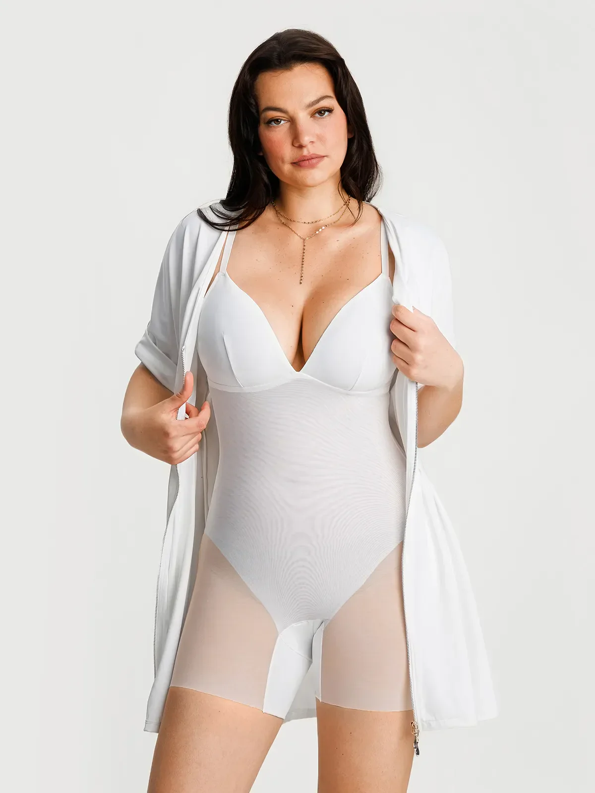 Deep V Zip Front Two-Piece Sculpting Mini Dress - Image 57