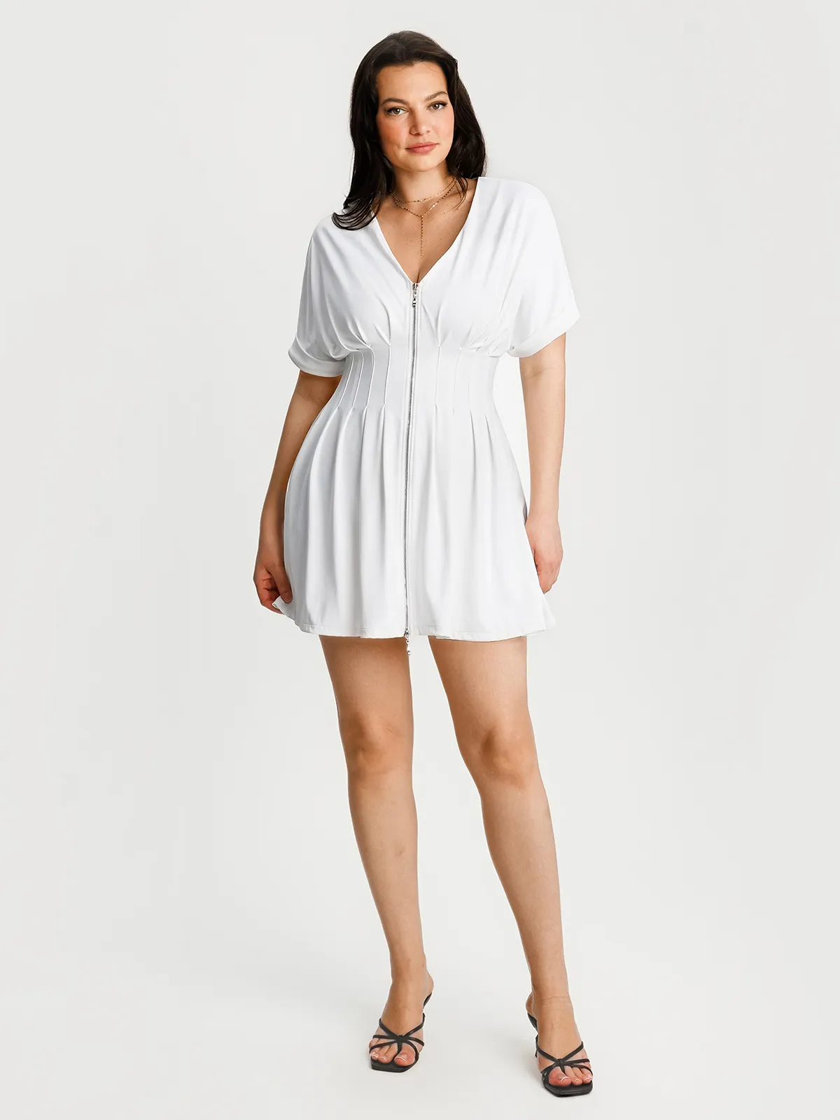 Deep V Zip Front Two-Piece Sculpting Mini Dress - Image 60
