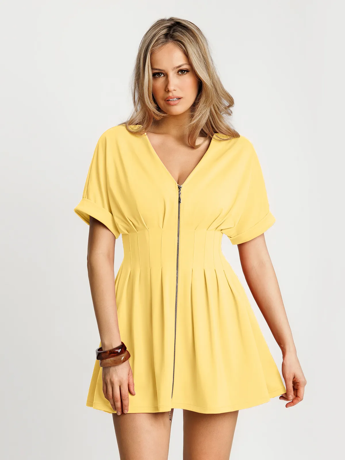 Deep V Zip Front Two-Piece Sculpting Mini Dress - Image 61