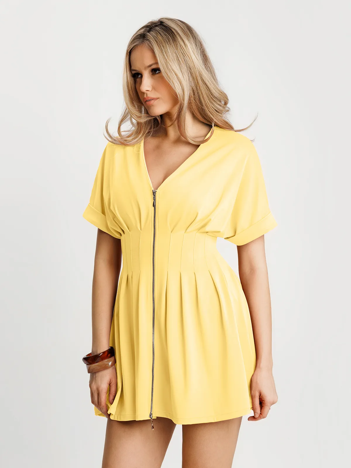 Deep V Zip Front Two-Piece Sculpting Mini Dress - Image 67