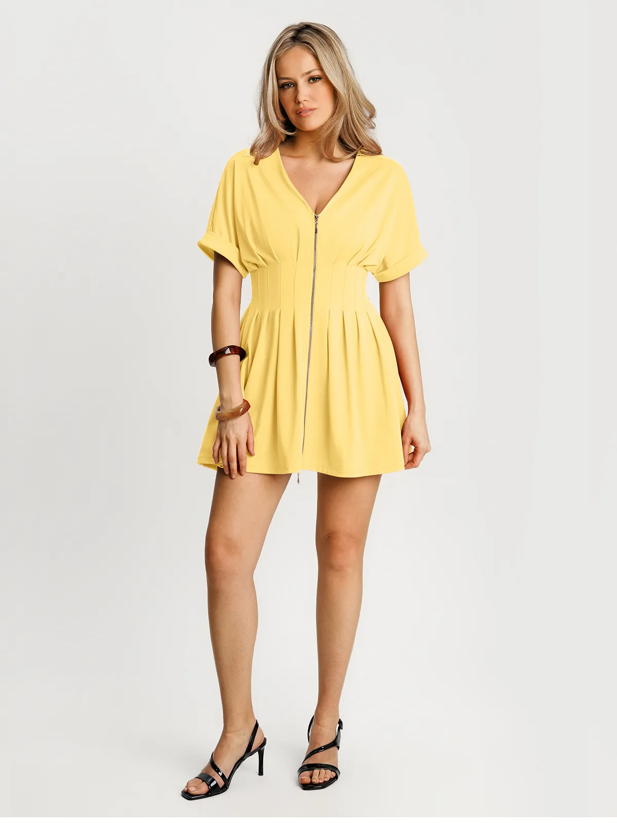 Deep V Zip Front Two-Piece Sculpting Mini Dress - Image 74