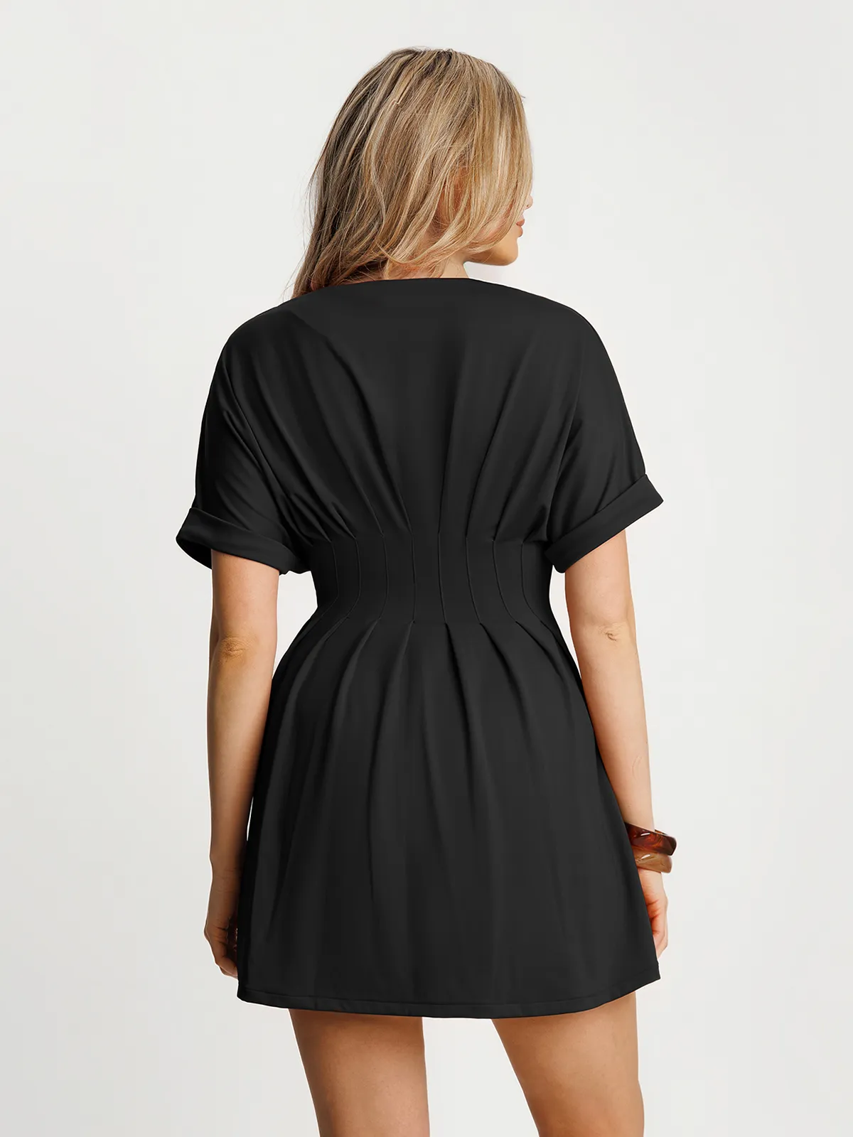 Deep V Zip Front Two-Piece Sculpting Mini Dress - Image 9