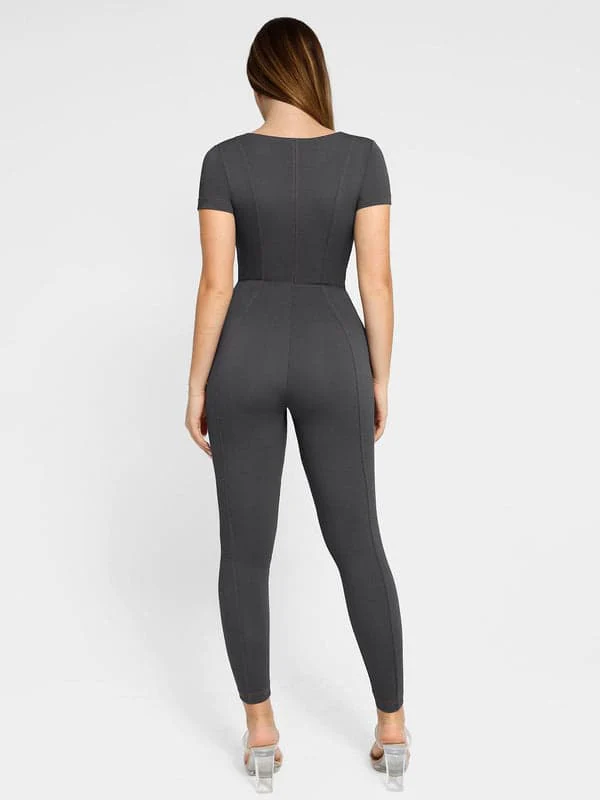Shapewear Sculpting Denim Tank Flare Leg Jumpsuit - Image 19