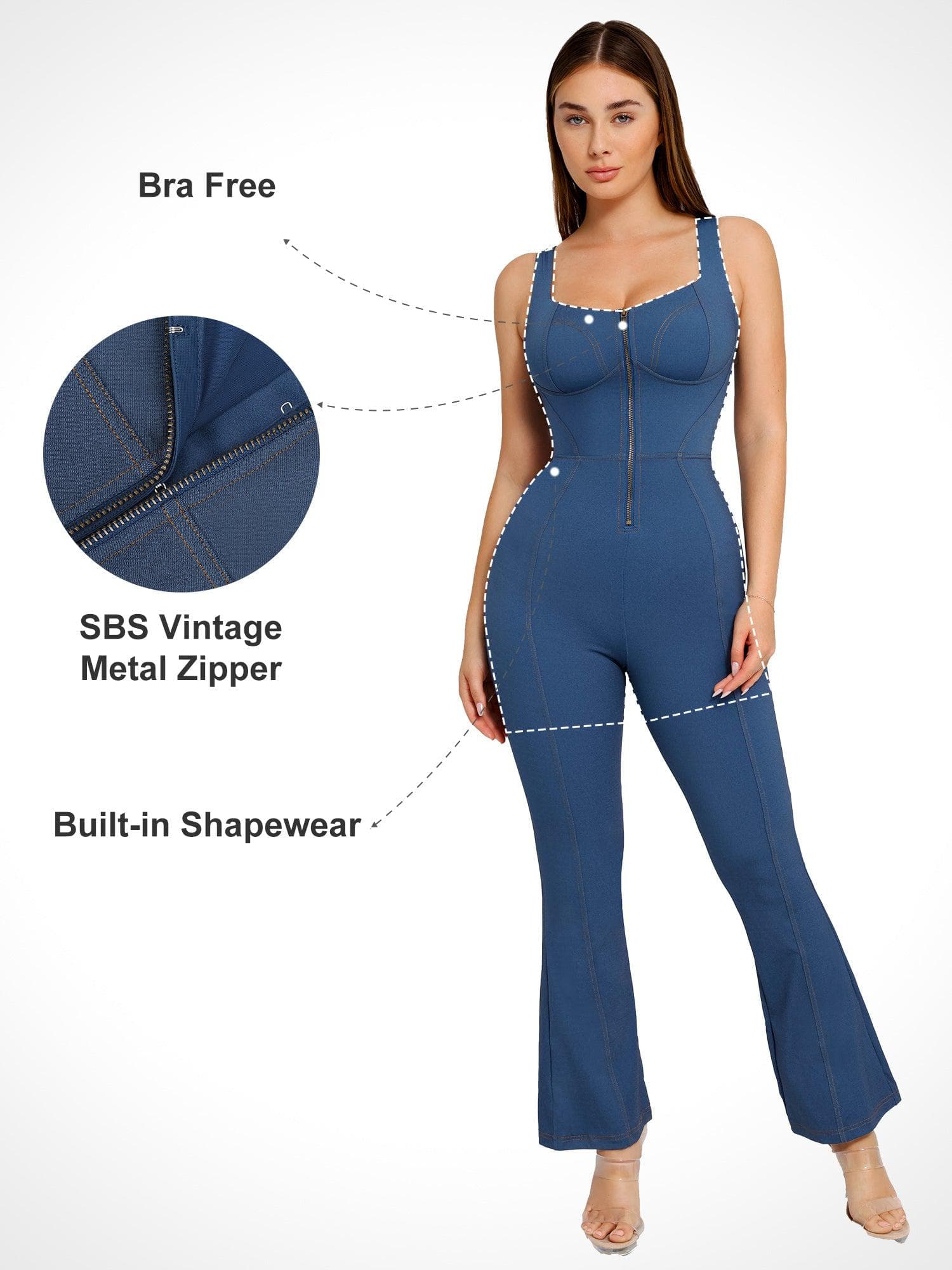 Shapewear Sculpting Denim Tank Flare Leg Jumpsuit - Image 2