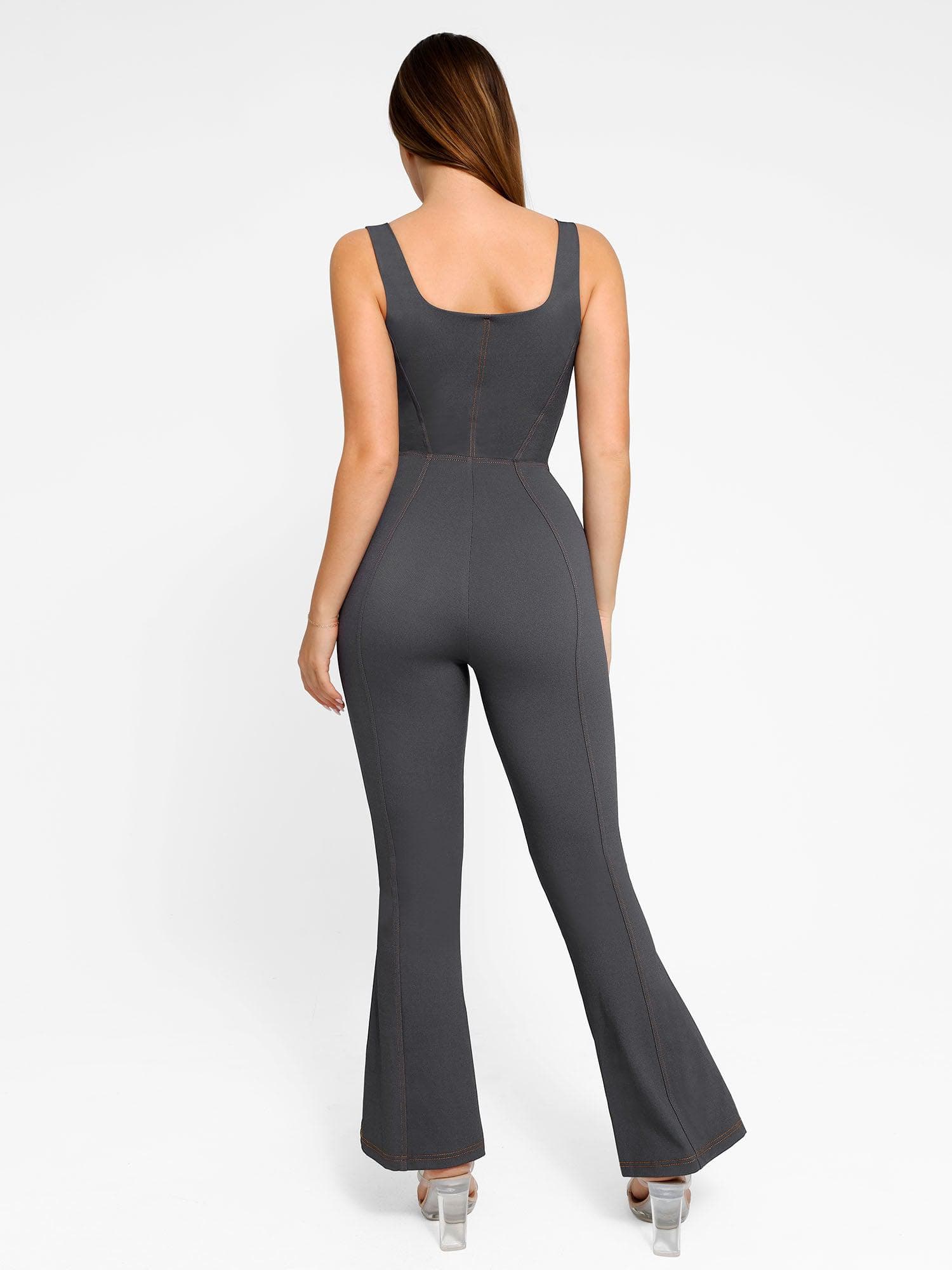 Shapewear Sculpting Denim Tank Flare Leg Jumpsuit - Image 9
