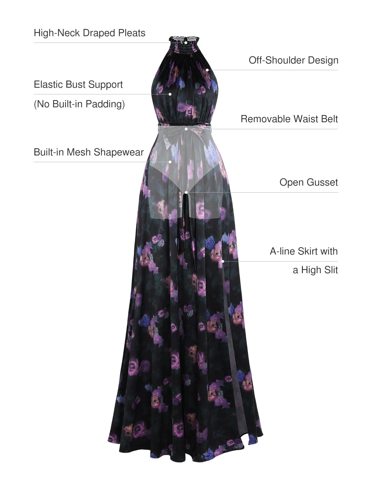 Draped High Neck Sculpting Floral-Print Maxi Dress - Image 3