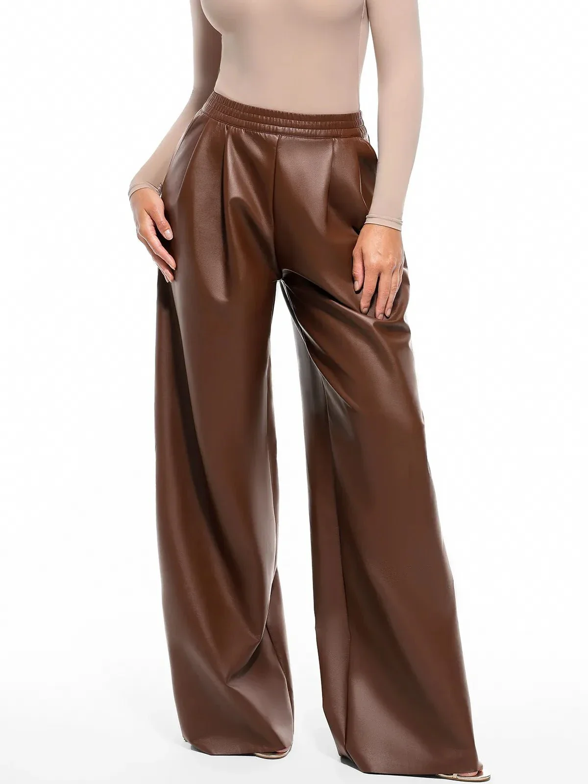 Faux Leather High Waisted Wide Leg Pants - Image 14