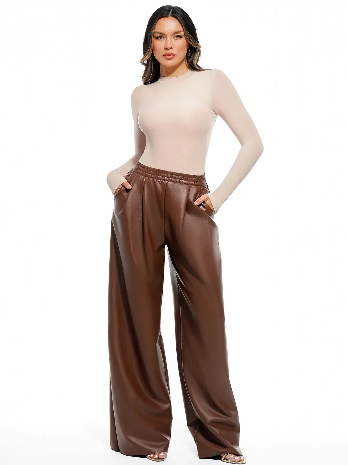 Faux Leather High Waisted Wide Leg Pants - Image 16