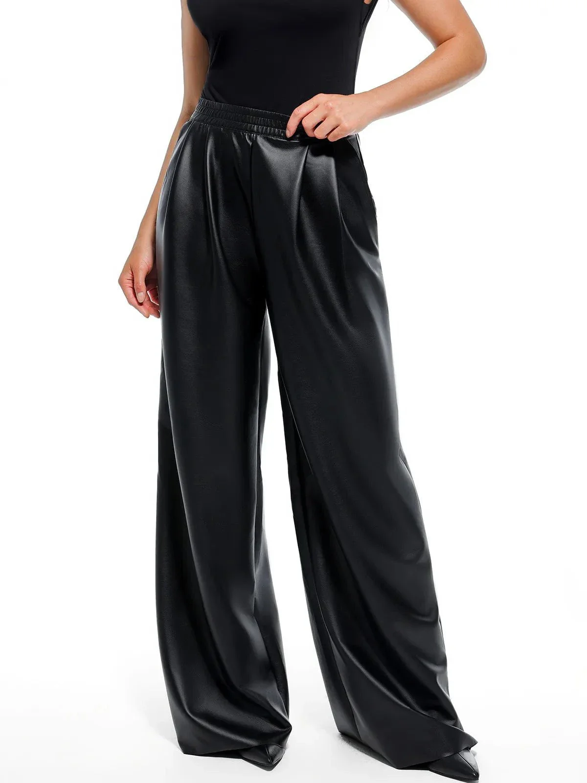 Faux Leather High Waisted Wide Leg Pants - Image 2
