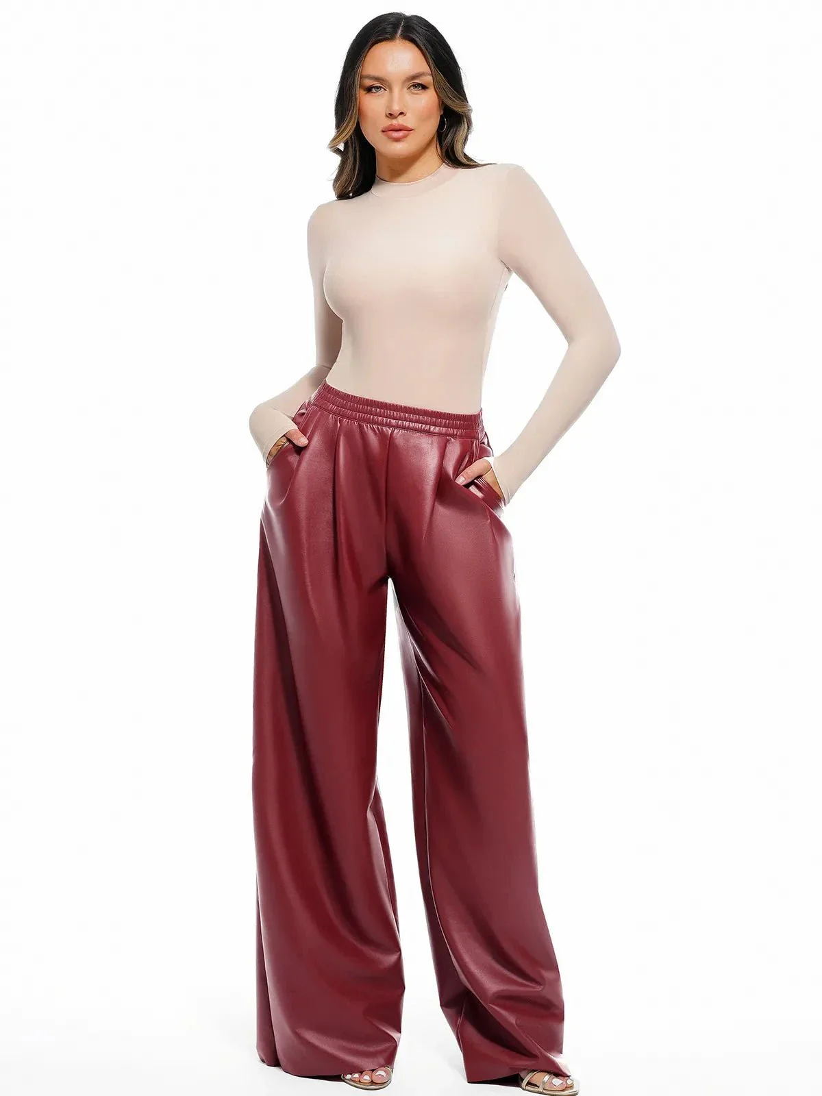 Faux Leather High Waisted Wide Leg Pants - Image 24