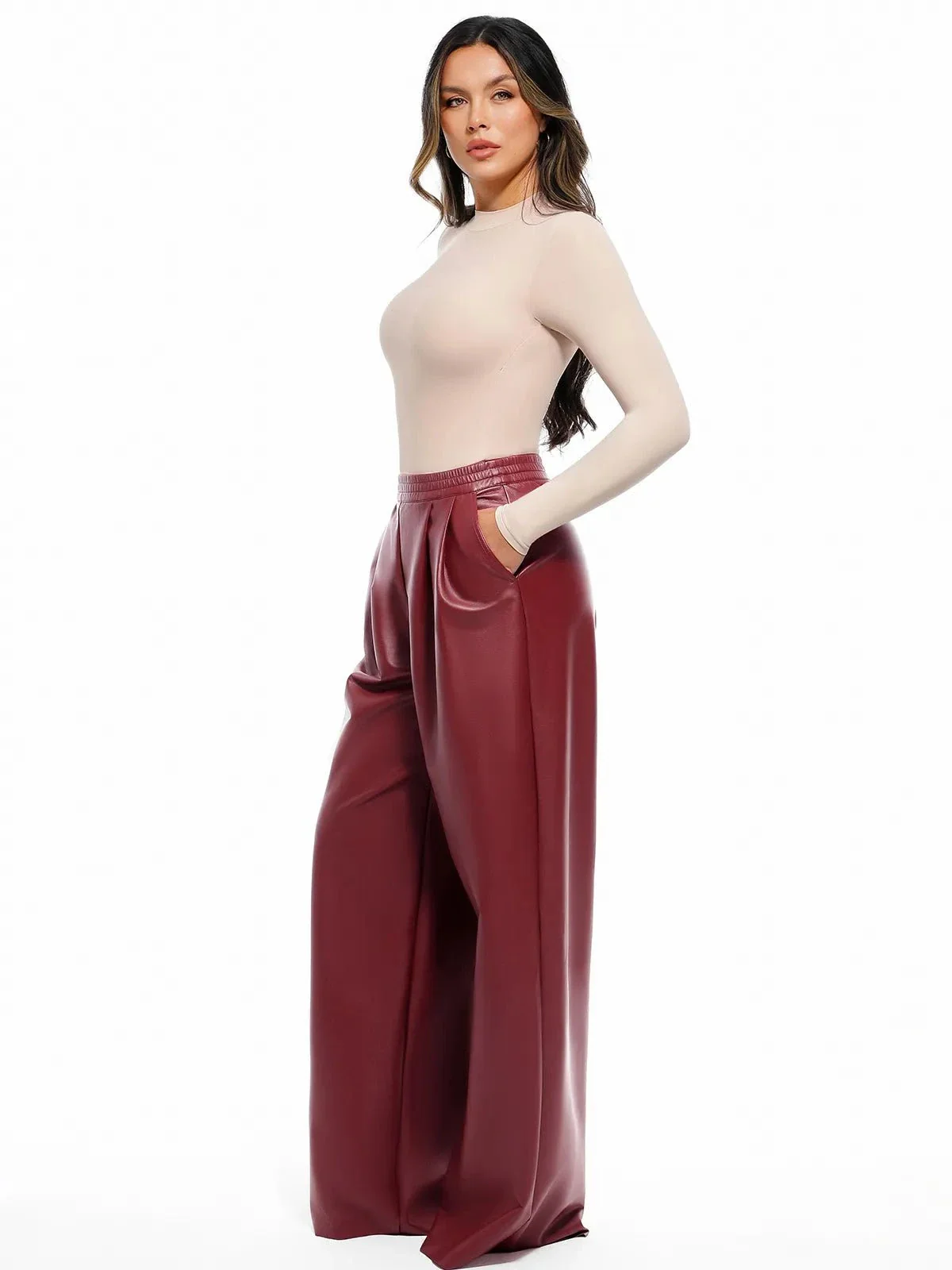 Faux Leather High Waisted Wide Leg Pants - Image 25
